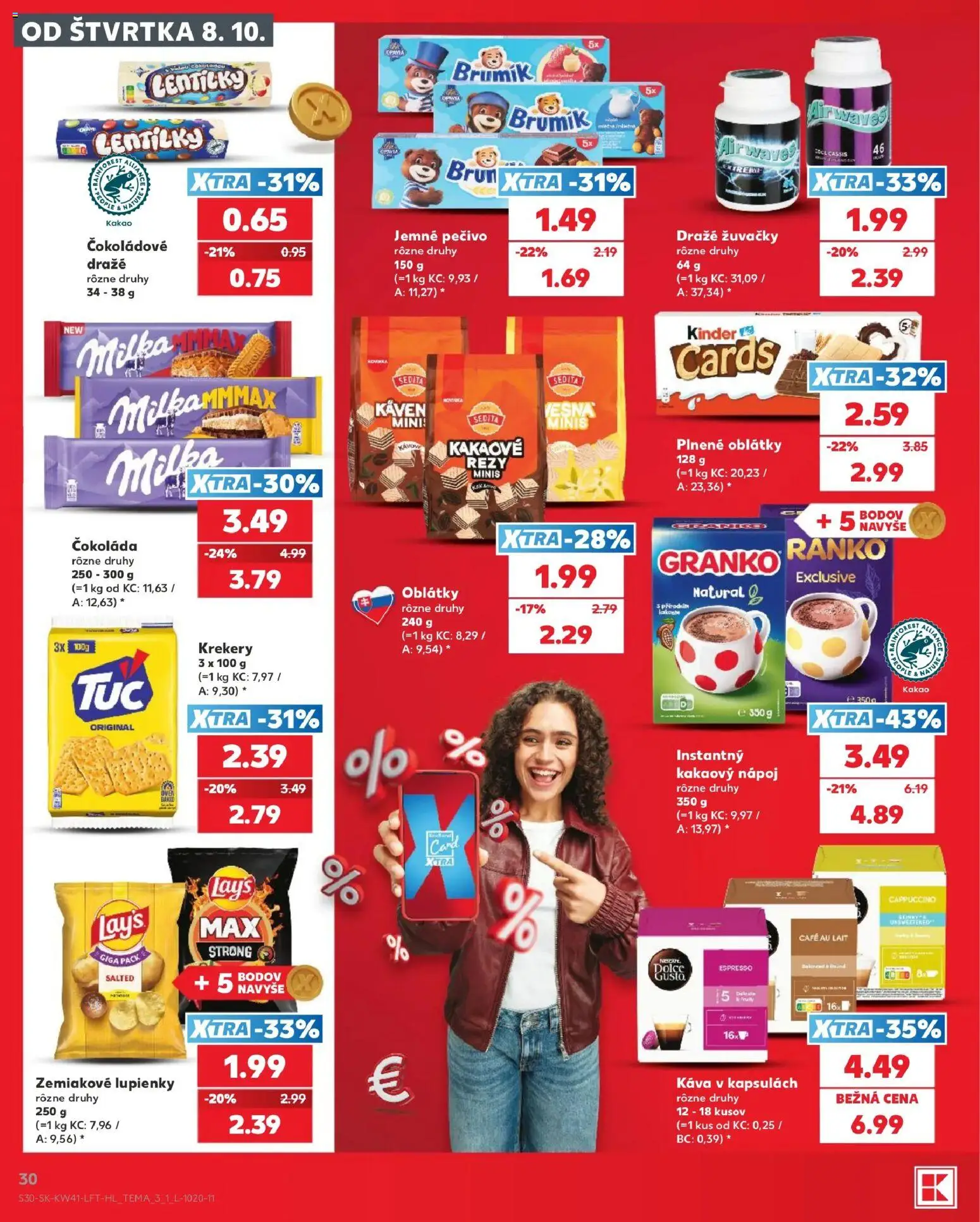 Náhľad Kaufland letáku platného od 08.10.2026 - Káva, Čokoláda, Milka, Cappuccino, Kakao, Pečivo, Žuvačky, Oblátky