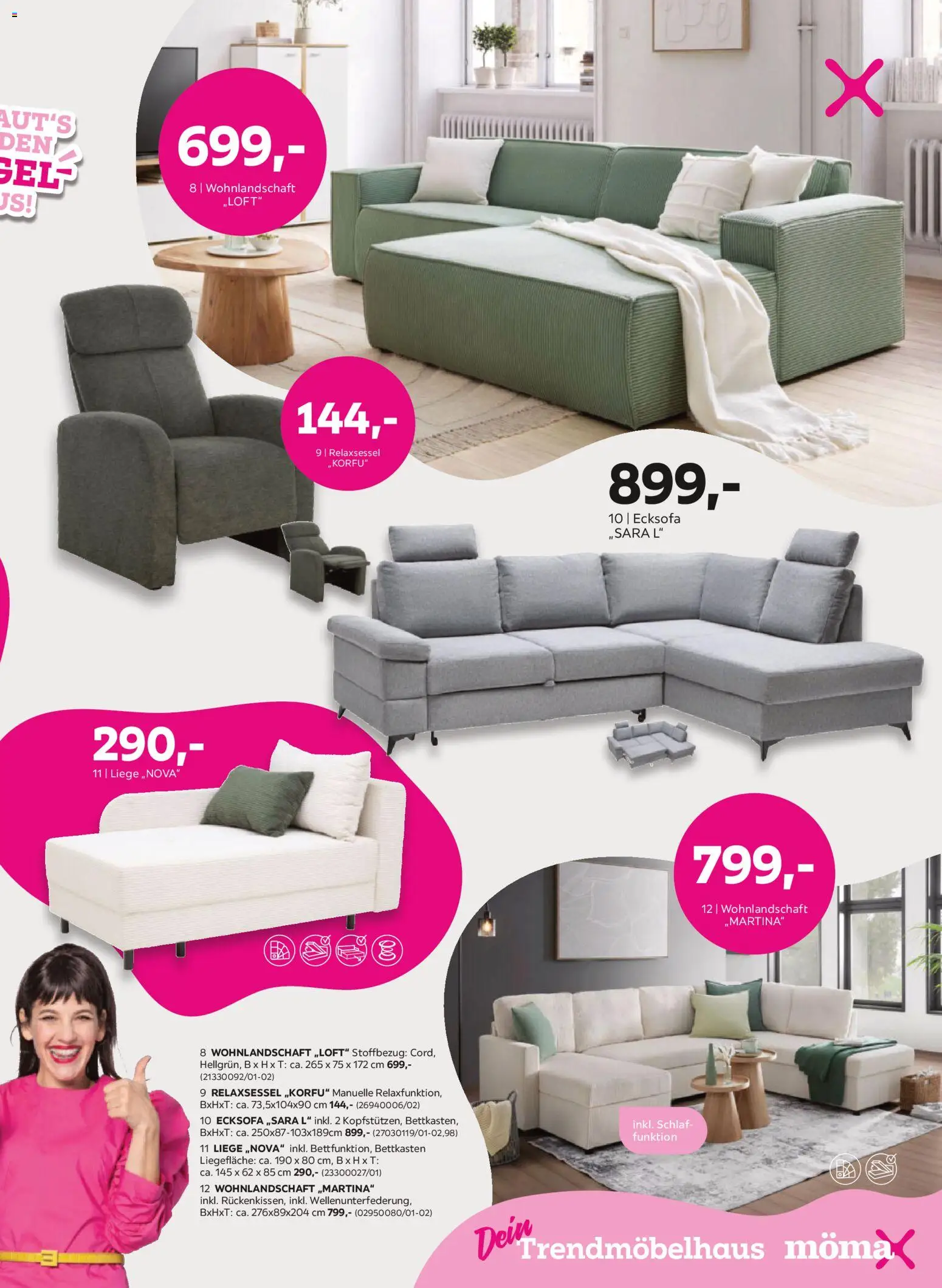 Vorschau von dem Prospekt des Geschäftes Mömax, gültig ab dem 07.09.2026 - Ecksofa, Relaxsessel, Wohnlandschaft, Liege