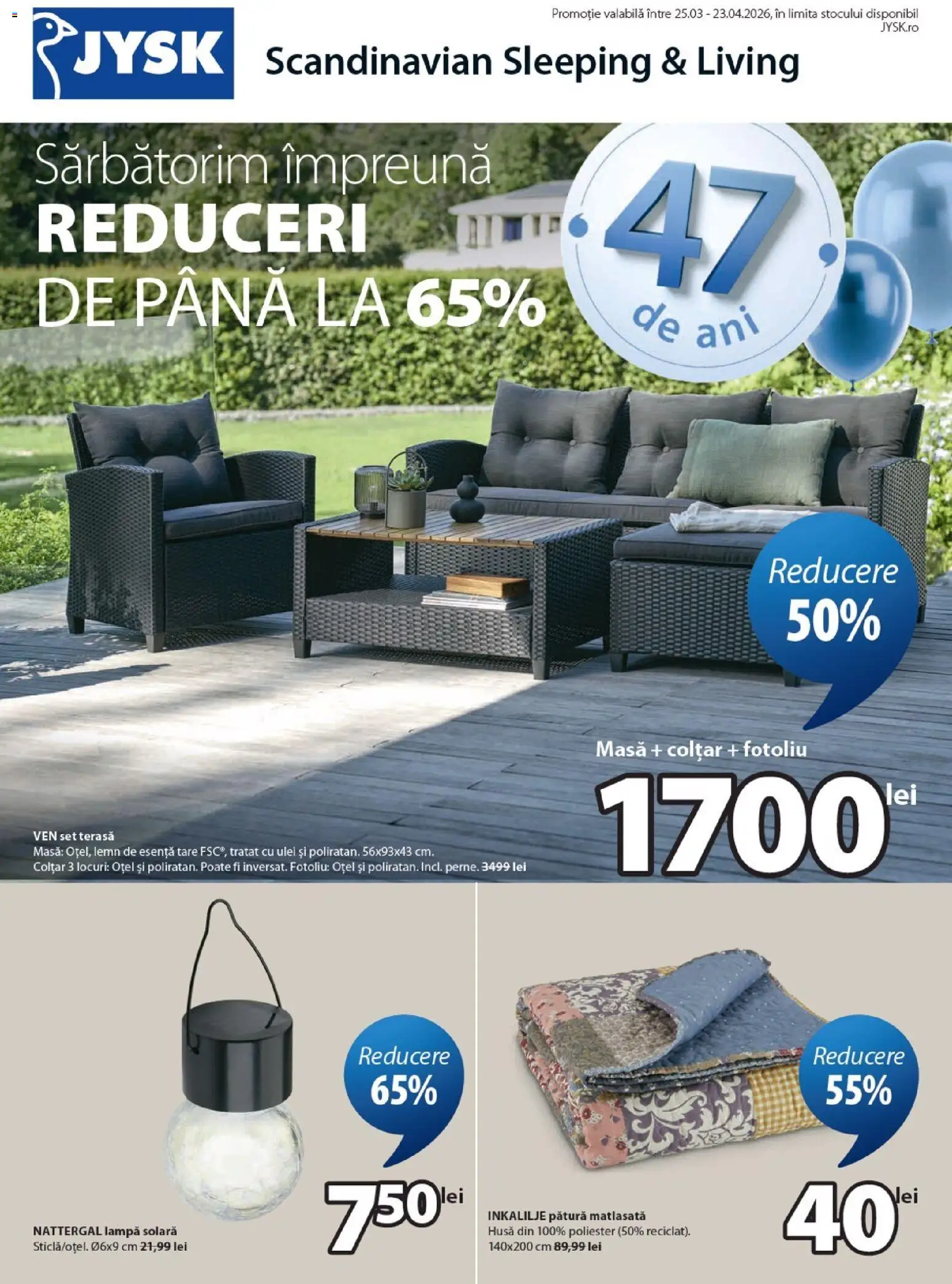 Previzualizarea de cataloage: JYSK JYSK Catalog valabil de la 25.03.2026 - Fotoliu, Masă, Lampă, Ulei, Pătură, Solara, Colțar