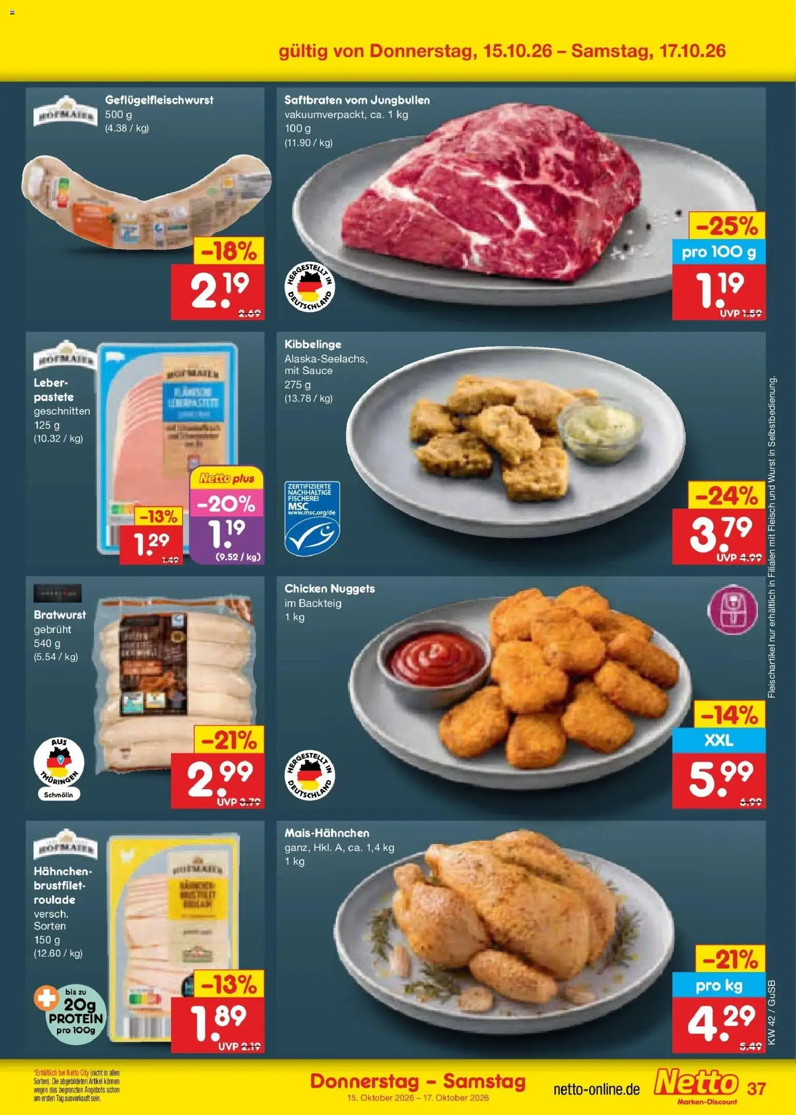 Vorschau von dem Prospekt des Geschäftes Netto Marken-Discount, gültig ab dem 12.10.2026 - Wurst, Bratwurst, Fleisch, Hahnchen