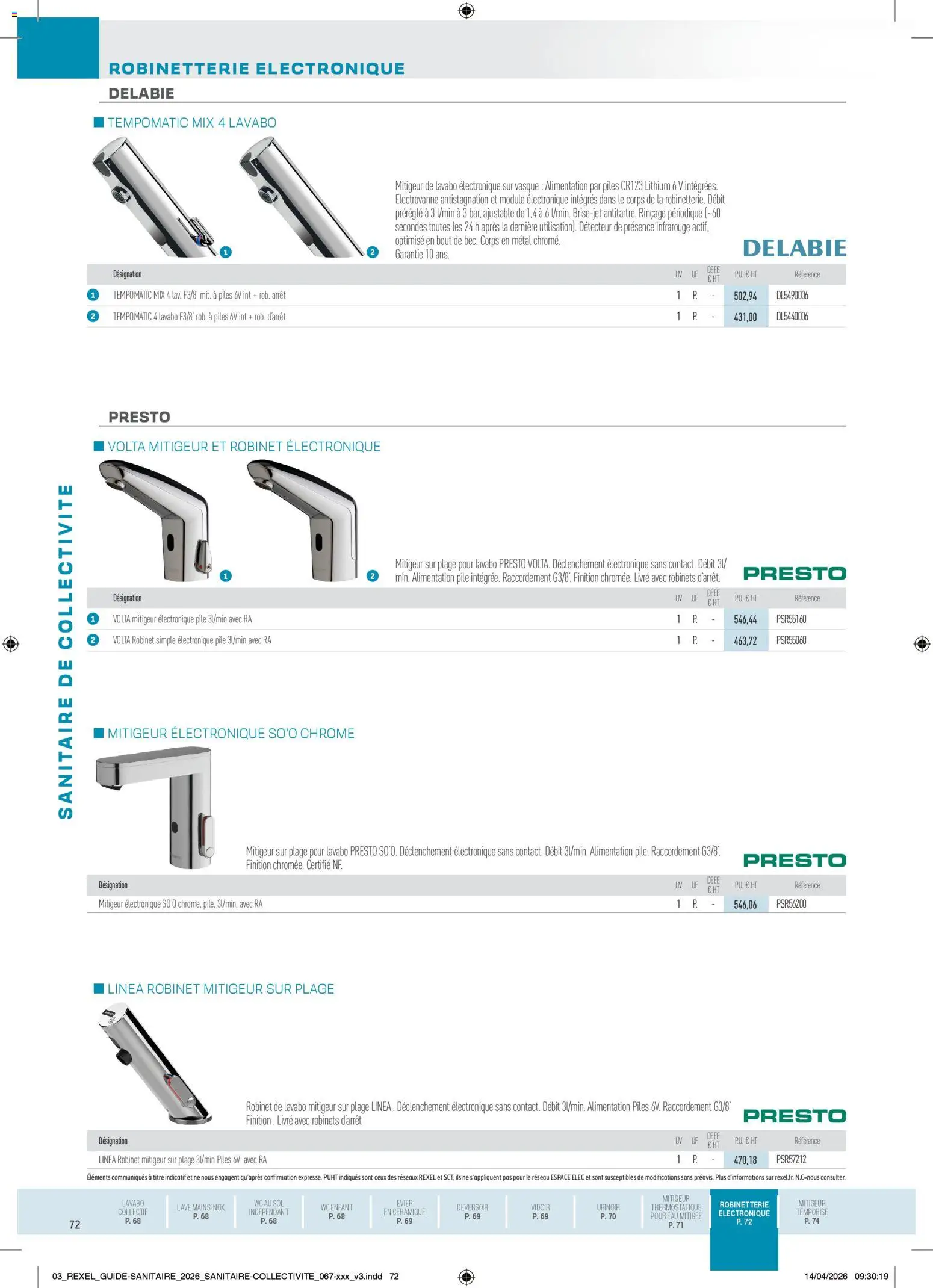 Prévisualisation de Rexel - Brochure Sanitaire du magasin Rexel formulaire valide 20/04/2026 - Alimentation, Livre, Piles, Robinet, Lavabo, Mitigeur de lavabo
