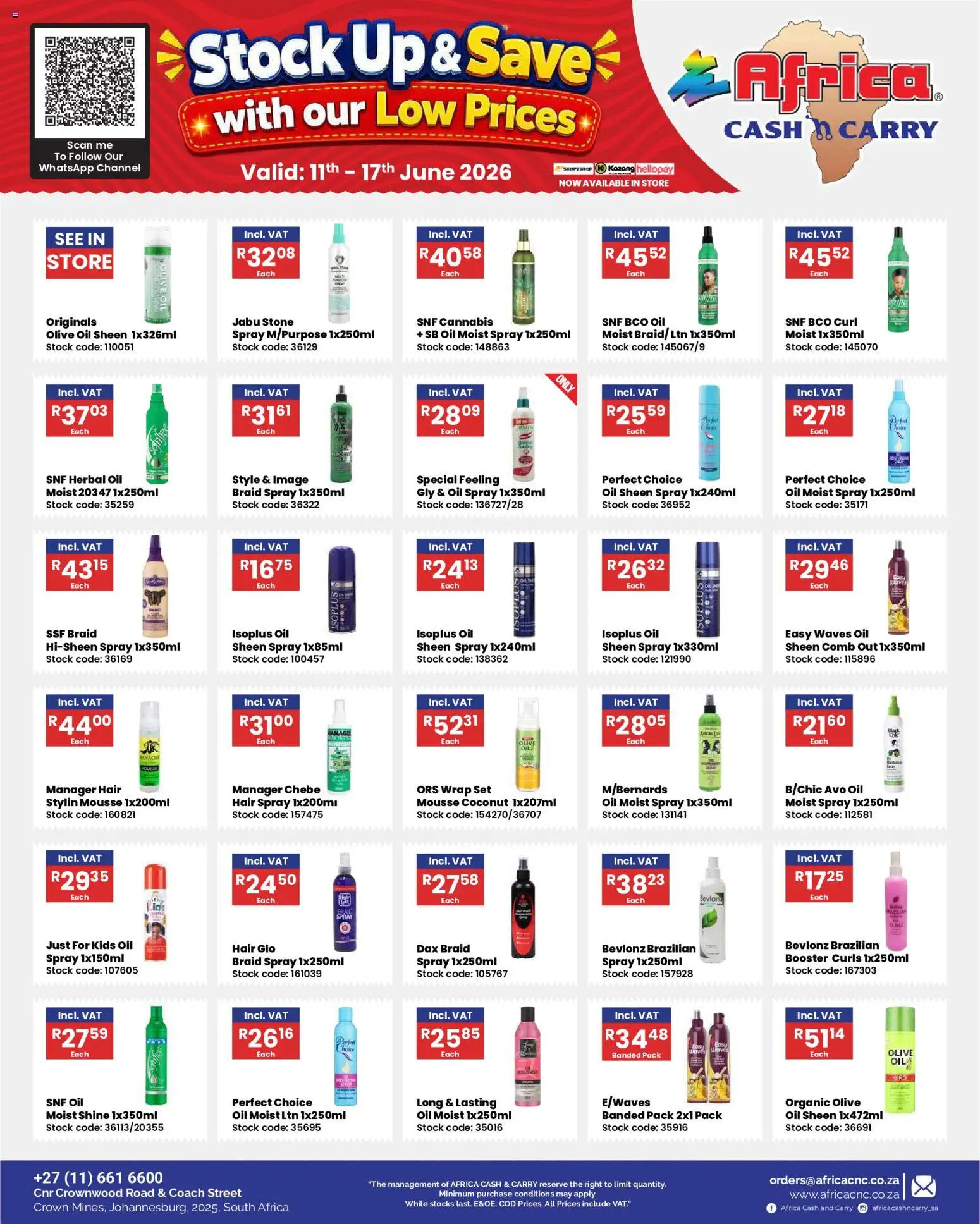 Preview of Africa Cash & Carry flyer valid from 11/06/2026 - Oil, Stock, Hair spray