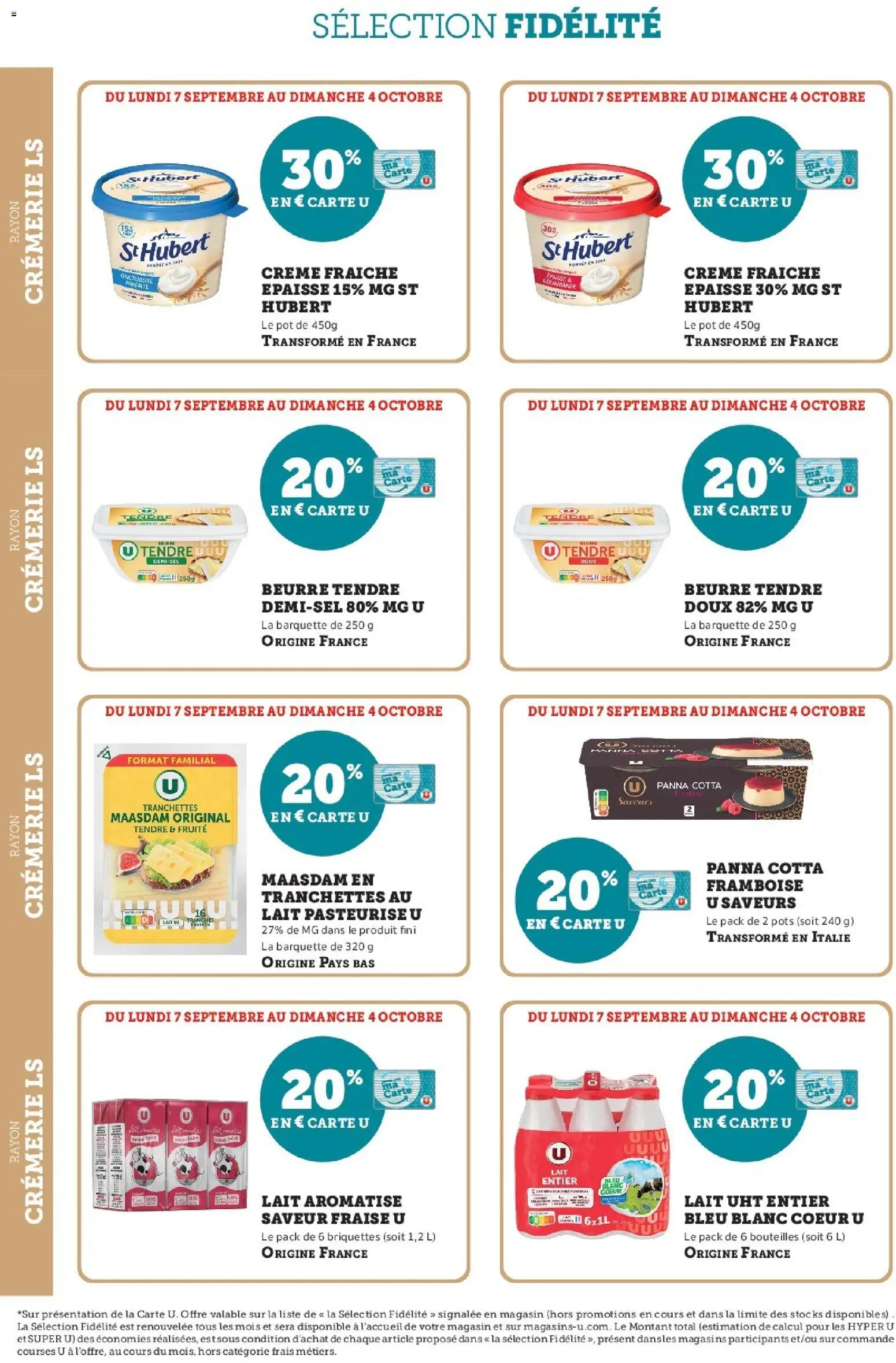 Prévisualisation de Super U - Ma sélection Carte U Septembre du magasin Super U formulaire valide 07/09/2026 - Fraise, Lait, Beurre, Framboise, Crème fraiche, Crème, Lait entier, Briquettes