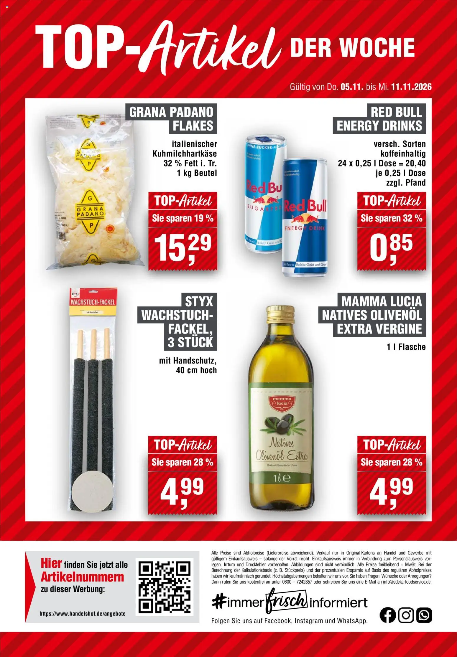 Vorschau von dem Prospekt des Geschäftes Handelshof, gültig ab dem 05.11.2026 - Red bull, Grana Padano, Zucker, Energy, Olivenol