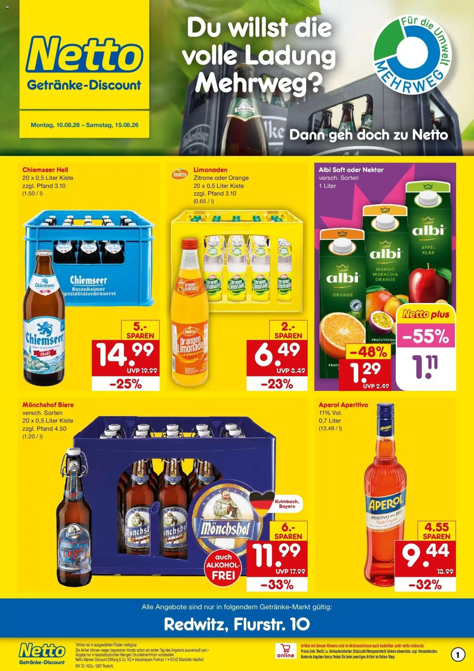 Vorschau von dem Prospekt des Geschäftes Netto Marken-Discount, gültig ab dem 10.08.2026 - Äpfel, Alkohol, Zitrone, Zitronen, Limette, Limonade, Saft, Monchshof