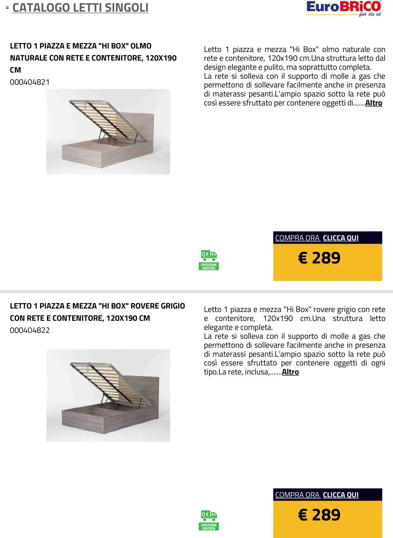 Anteprima dell'opuscolo Volantino Letti Singoli dal negozio Eurobrico valido da 23/07/2025 - Letto