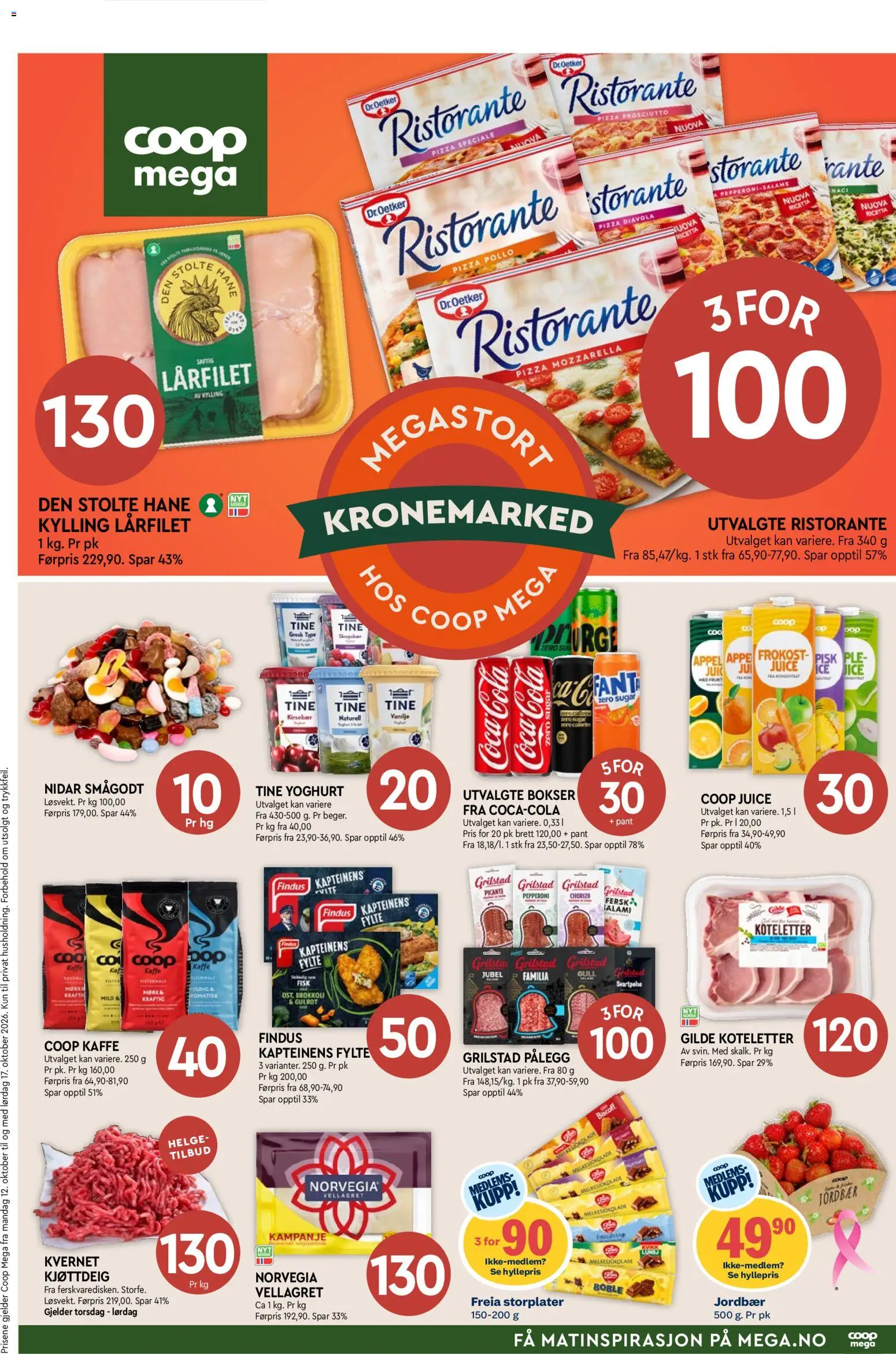 Forhåndsvis Coop Mega kundeavis fra butikk Coop Mega gyldig fra 12/10/2026 - Chorizo, Koteletter, Juice, Kylling, Jordbær, Gulrot, Prosciutto, Grilstad