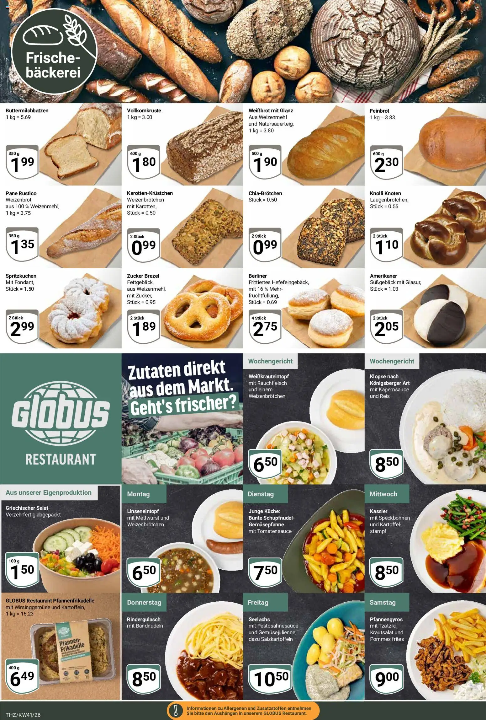 Vorschau von dem Prospekt des Geschäftes Globus, gültig ab dem 05.10.2026 - Küche, Salat, Berliner, Reis, Rindergulasch, Pommes frites, Zucker, Pane