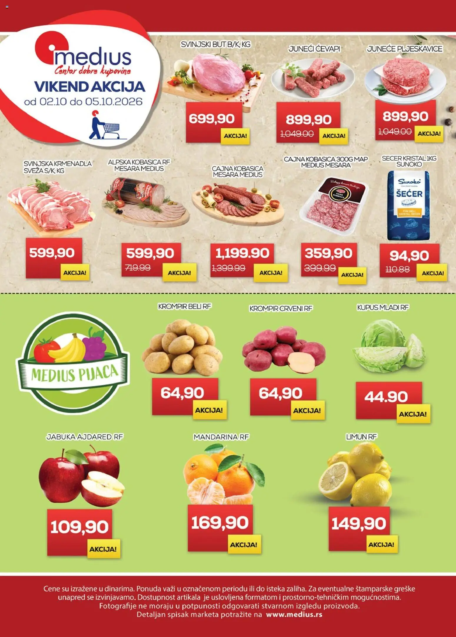 Pregled Medius kataloga - važi od 02.10.2026 - Mandarina, Krompir, Kupus, Šećer, Svinjski but, Kobasica, Krmenadla, Šećer kristal