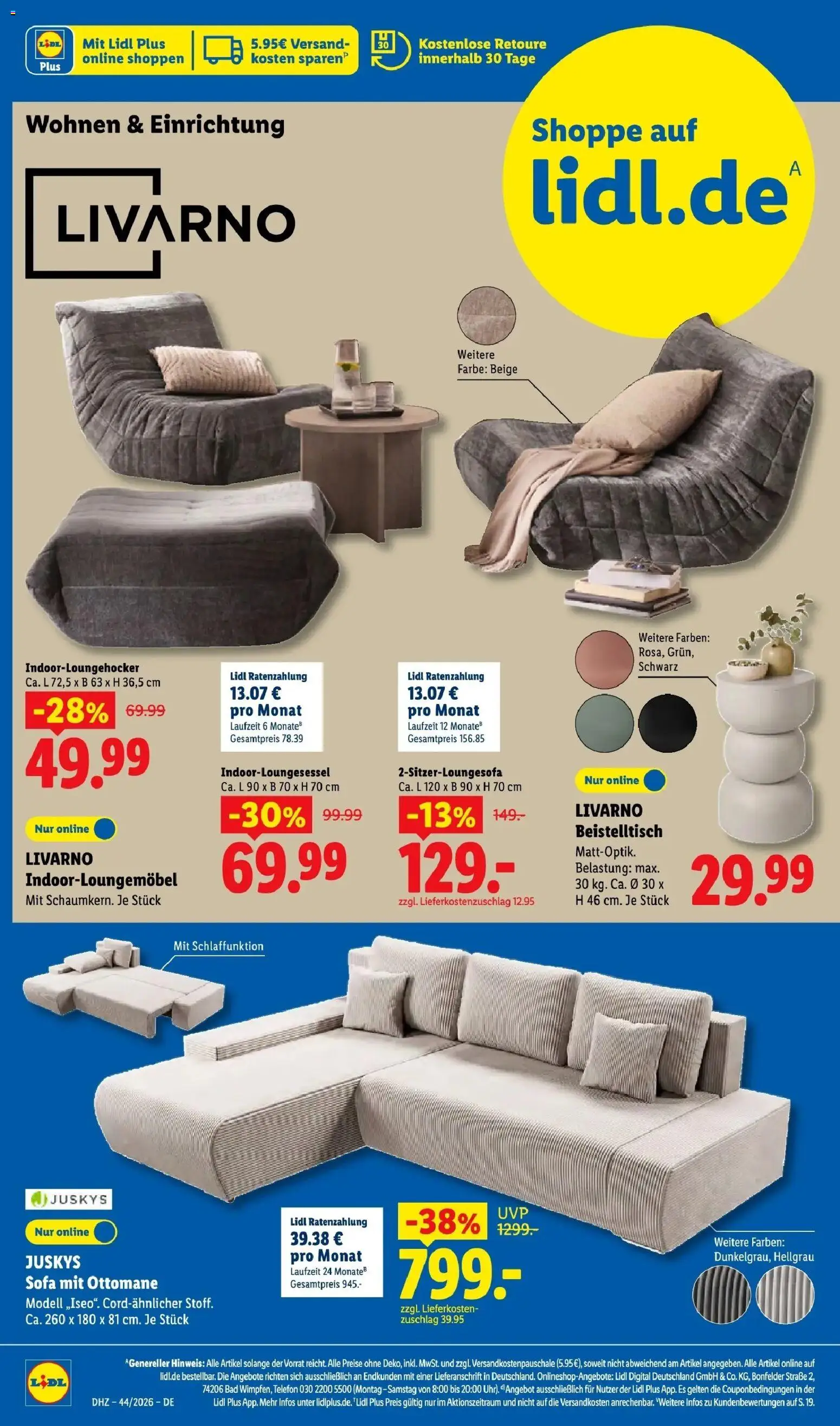 Vorschau von dem Prospekt des Geschäftes Lidl, gültig ab dem 26.10.2026 - Sofa, Telefon, Beistelltisch, Bad