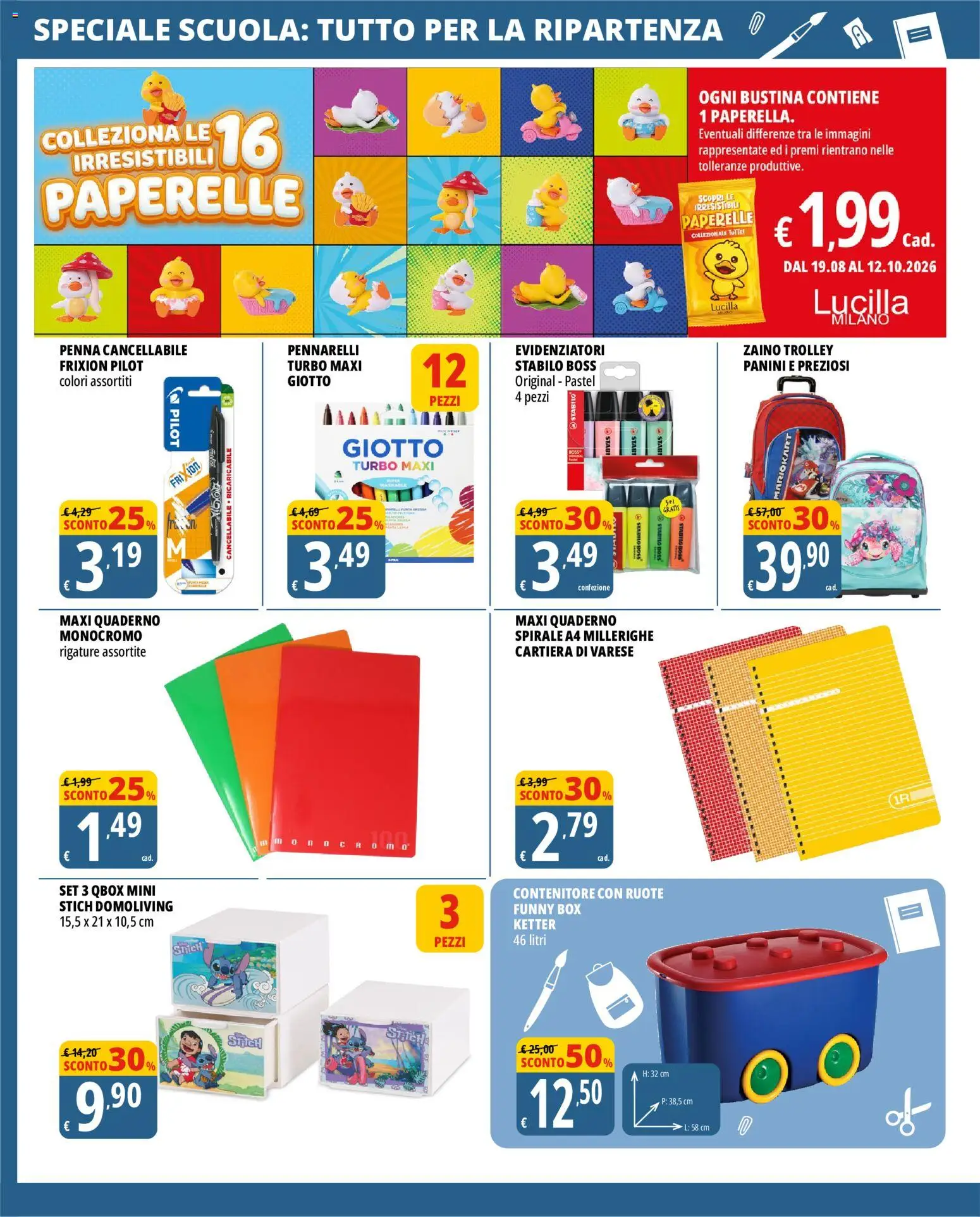 Anteprima dell'opuscolo Tigros volantino Scuola dal negozio Tigros valido da 28/08/2026 - Zaino, Trolley, Pennarelli, Quaderno, Contenitore