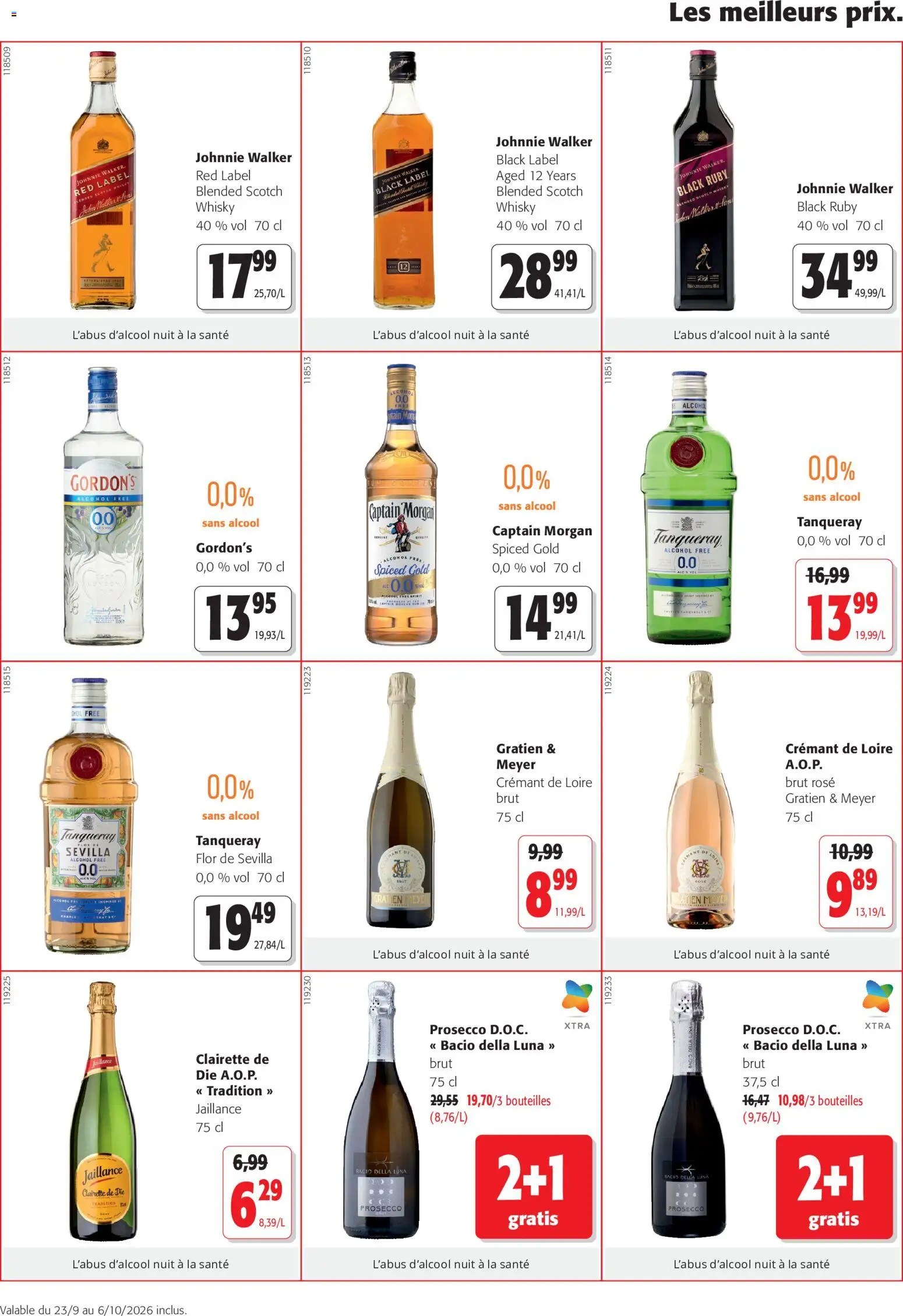 Prévisualisation de Colruyt Toutes les offres du magasin Colruyt formulaire valide 23/09/2026 - Whisky, Prosecco, Captain Morgan, Clairette de die, Crémant, Crémant de Loire, Alcool