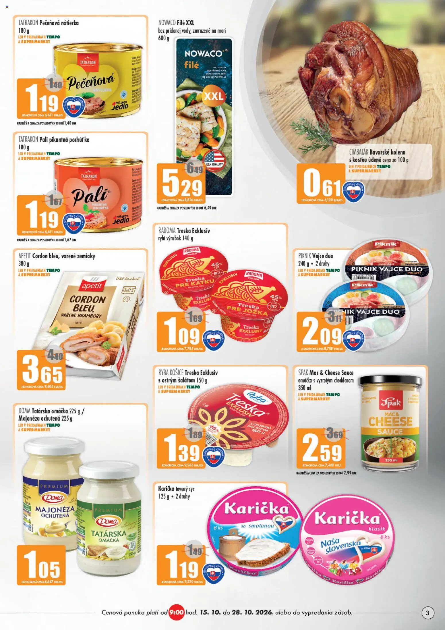 Náhľad COOP Jednota letáku platného od 15.10.2026 - Syr, Ryba, Treska, Zemiaky, Tatárska omáčka, Omáčka, Nátierka, Tavený syr