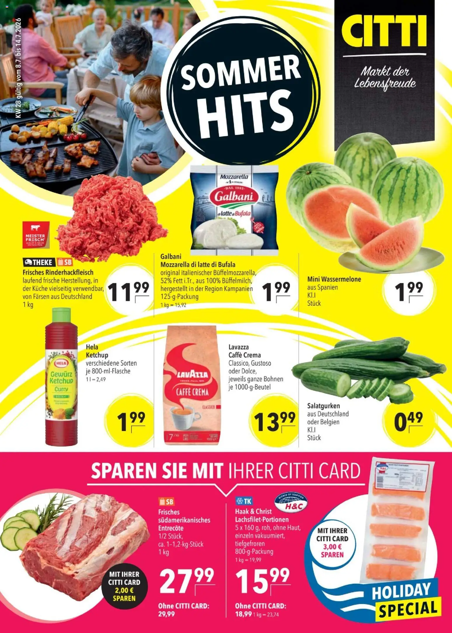 Eksempel på tilbudsavis CITTI - SOMMER HITS fra butik CITTI gyldig fra 08/07/2026 - Mozzarella, Entrecote, Ketchup