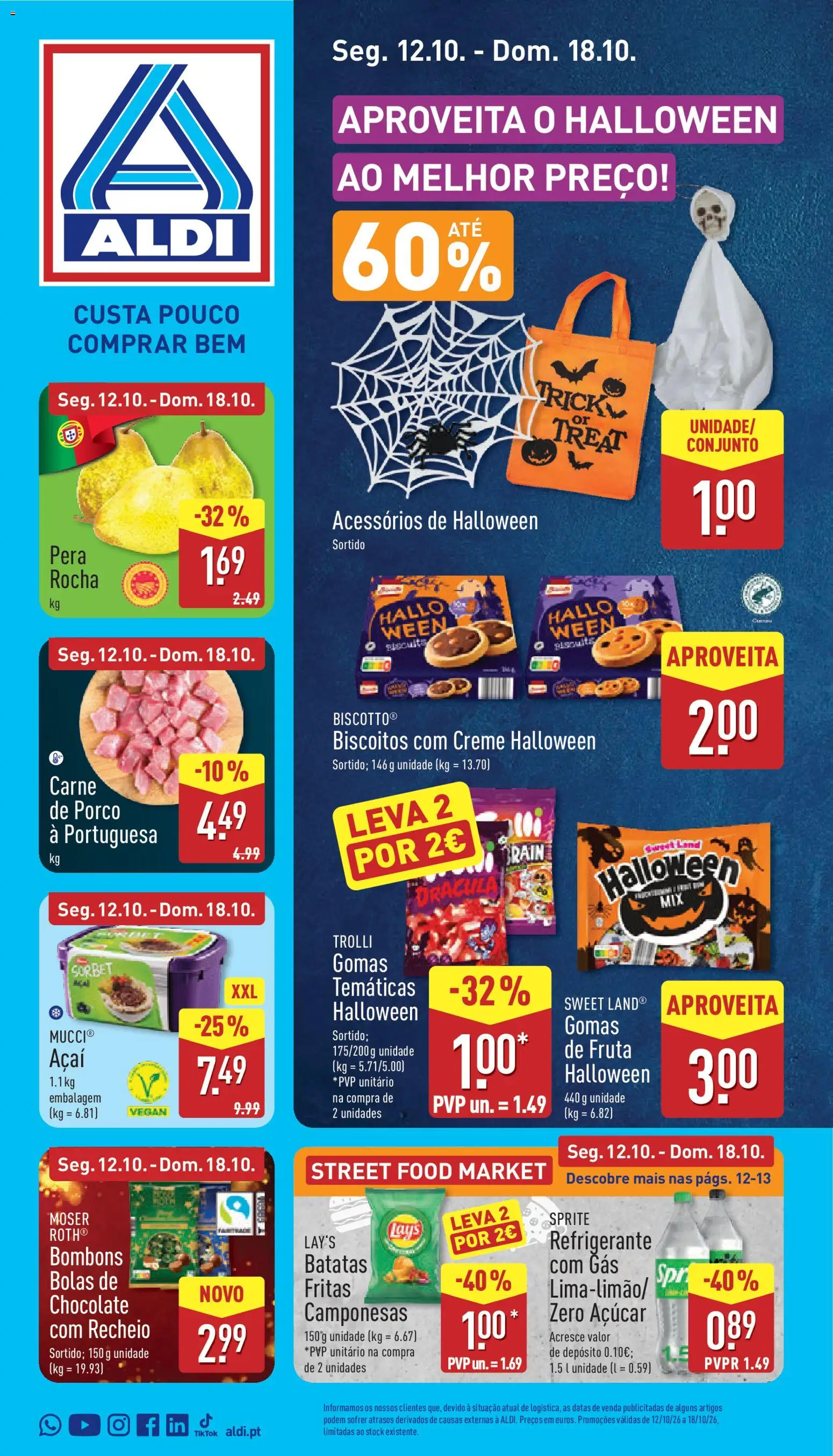 Pré-visualização do folheto da loja Aldi válida a partir de 12/10/2026 - Açai, Batatas, Biscoitos, Creme, Batatas fritas, Refrigerante, Soda, Carne de porco