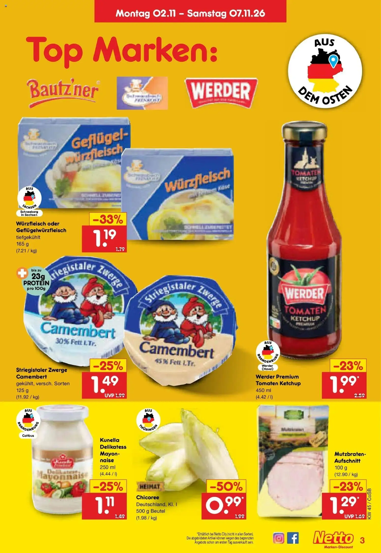 Vorschau von dem Prospekt des Geschäftes Netto Marken-Discount, gültig ab dem 02.11.2026 - Top, Camembert, Tomaten, Ketchup