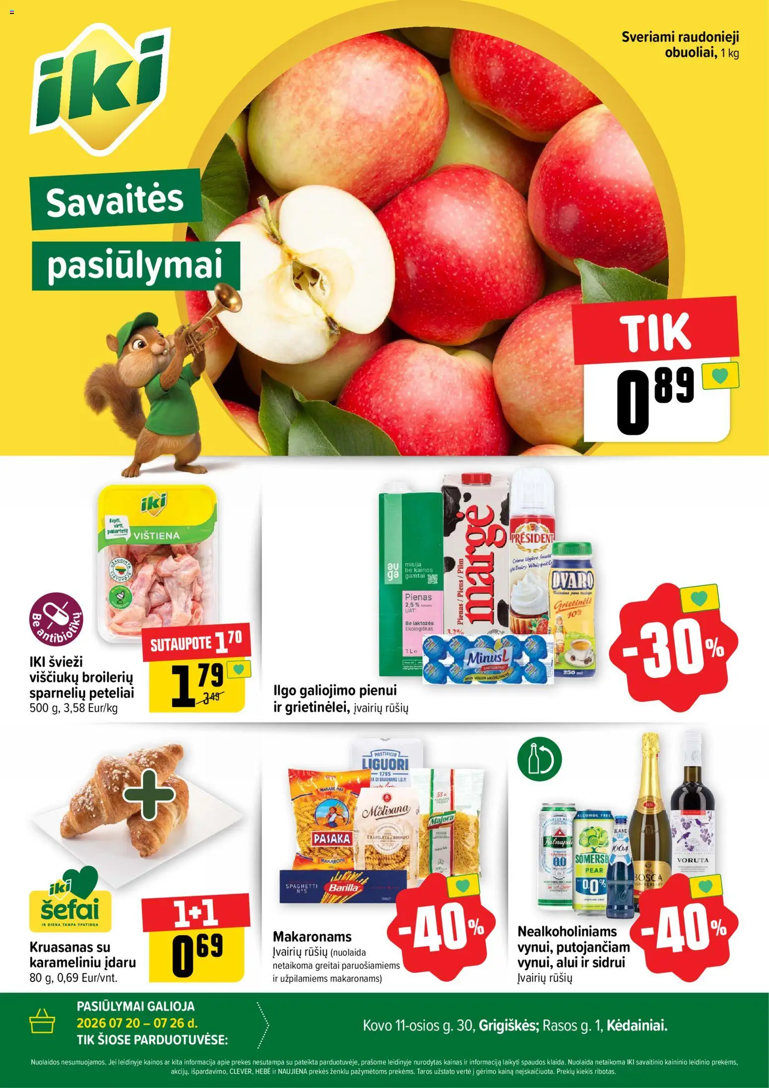 IKI parduotuvės leidinio IKI leidinys - Specialūs pasiūlymai IKI Grigiškės – Kovo 11-osios ir IKI Kėdainiai parduotuvės klientams galiojančio nuo 2026.07.20 peržiūra - Pienas, Vištiena
