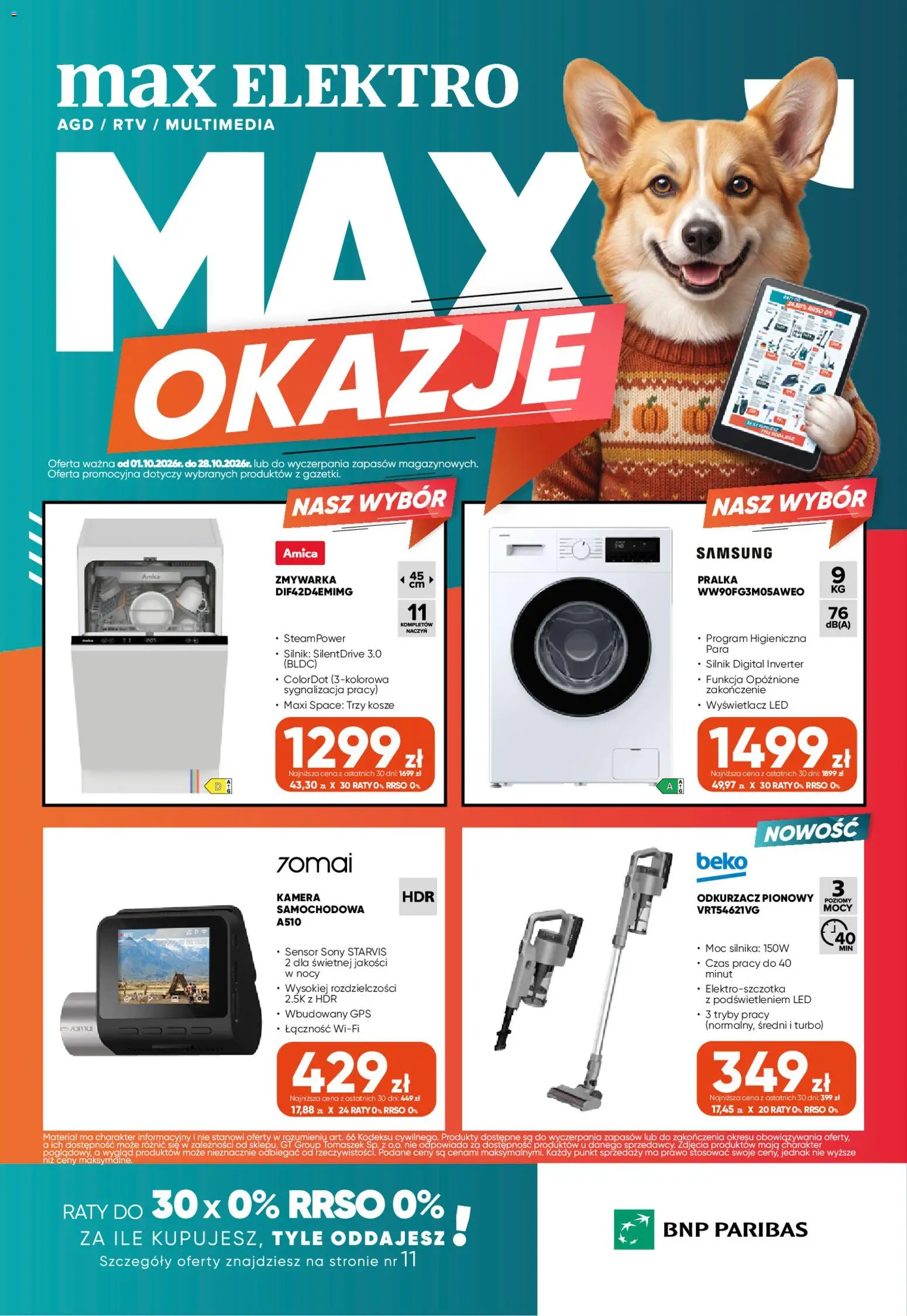 Pogląd gazetki "Max elektro gazetka" ze sklepu Max elektro ważnej od 01.10.2026 - Pralka, Odkurzacz, Odkurzacz pionowy, Zmywarka
