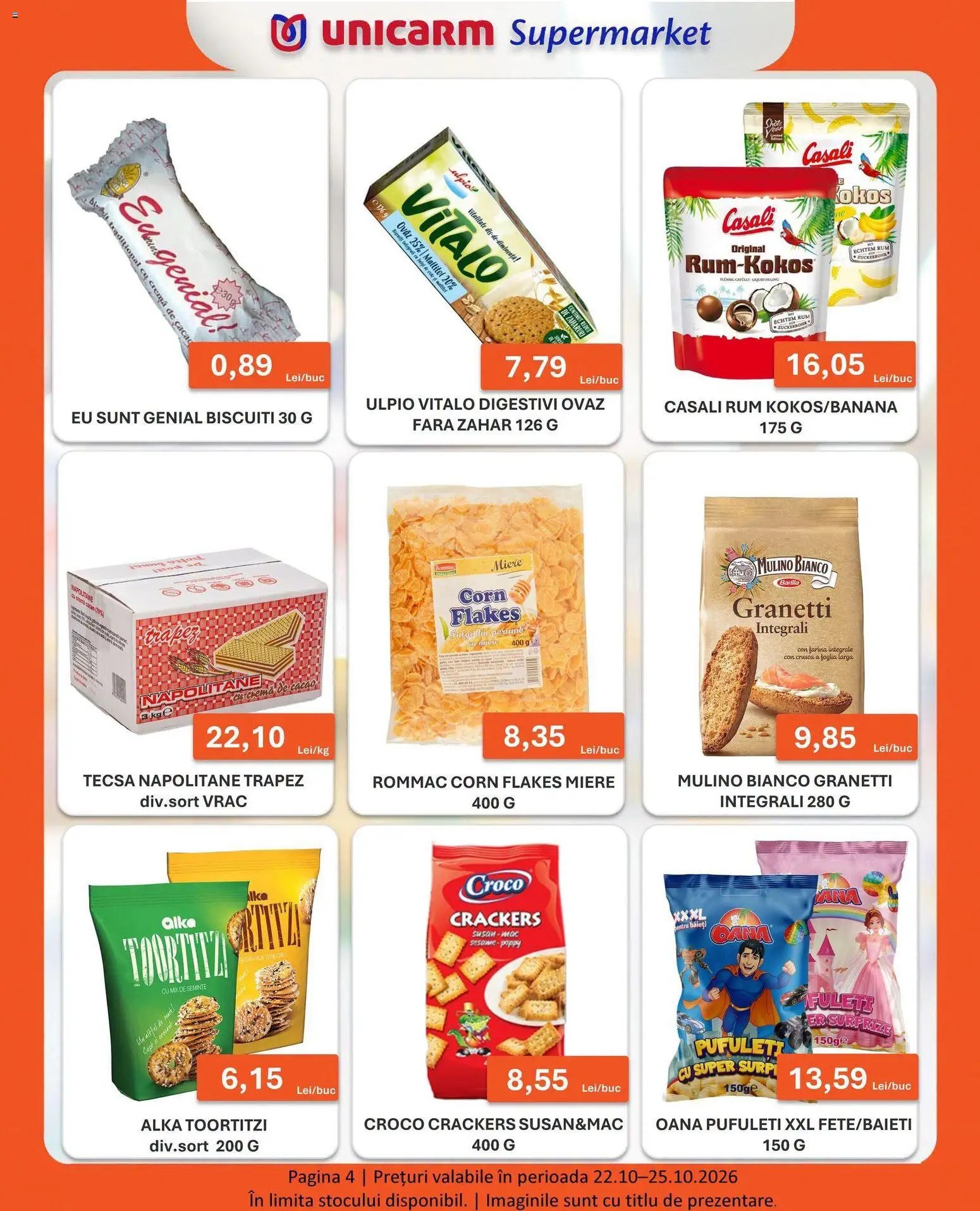 Previzualizarea de cataloage: Unicarm Unicarm Catalog Weekend valabil de la 22.10.2026 - Pufuleți, Biscuiți, Miere, Cremă, Zahăr, Cacao, Barilla, Crema de cacao