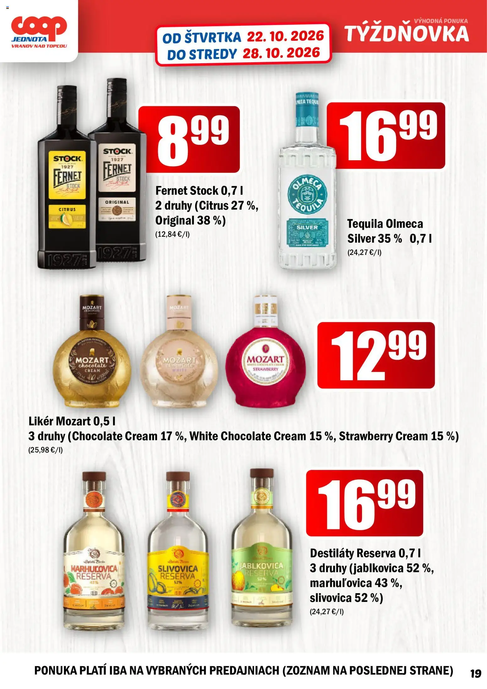 Náhľad COOP Jednota letáku platného od 22.10.2026 - Tequila, Slivovica, Fernet, Fernet Stock