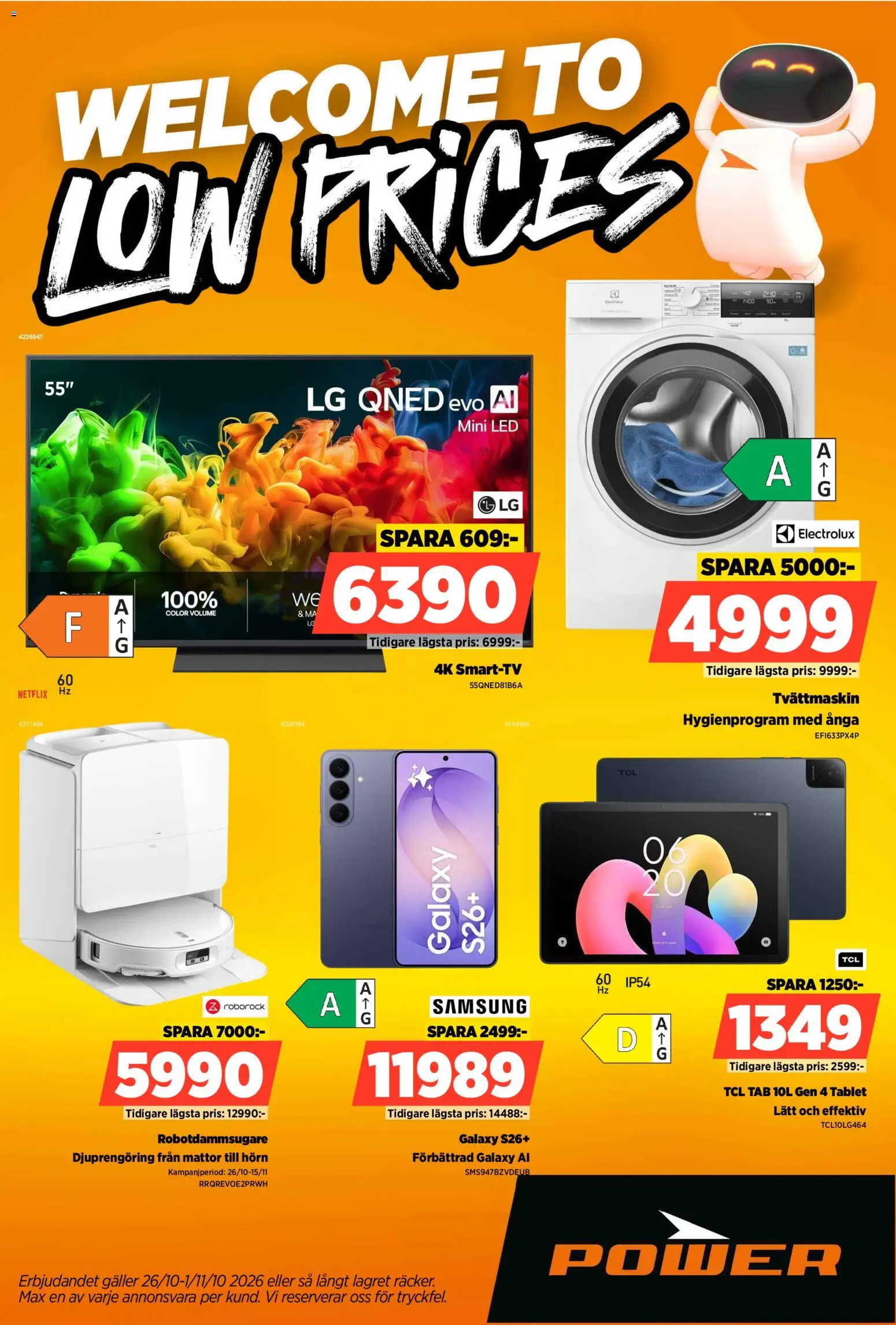 Förhandsgranska reklamblad Power erbjudanden från butik Power gäller från 26/10/2026 - Robotdammsugare, Tvättmaskin, Galler