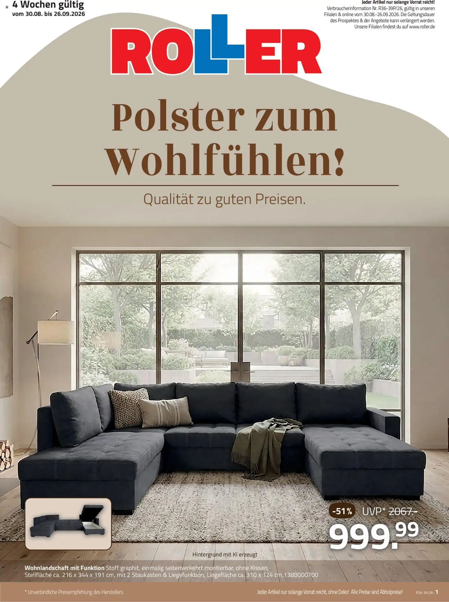 Vorschau von dem Prospekt des Geschäftes Roller, gültig ab dem 30.08.2026 - Wohnlandschaft