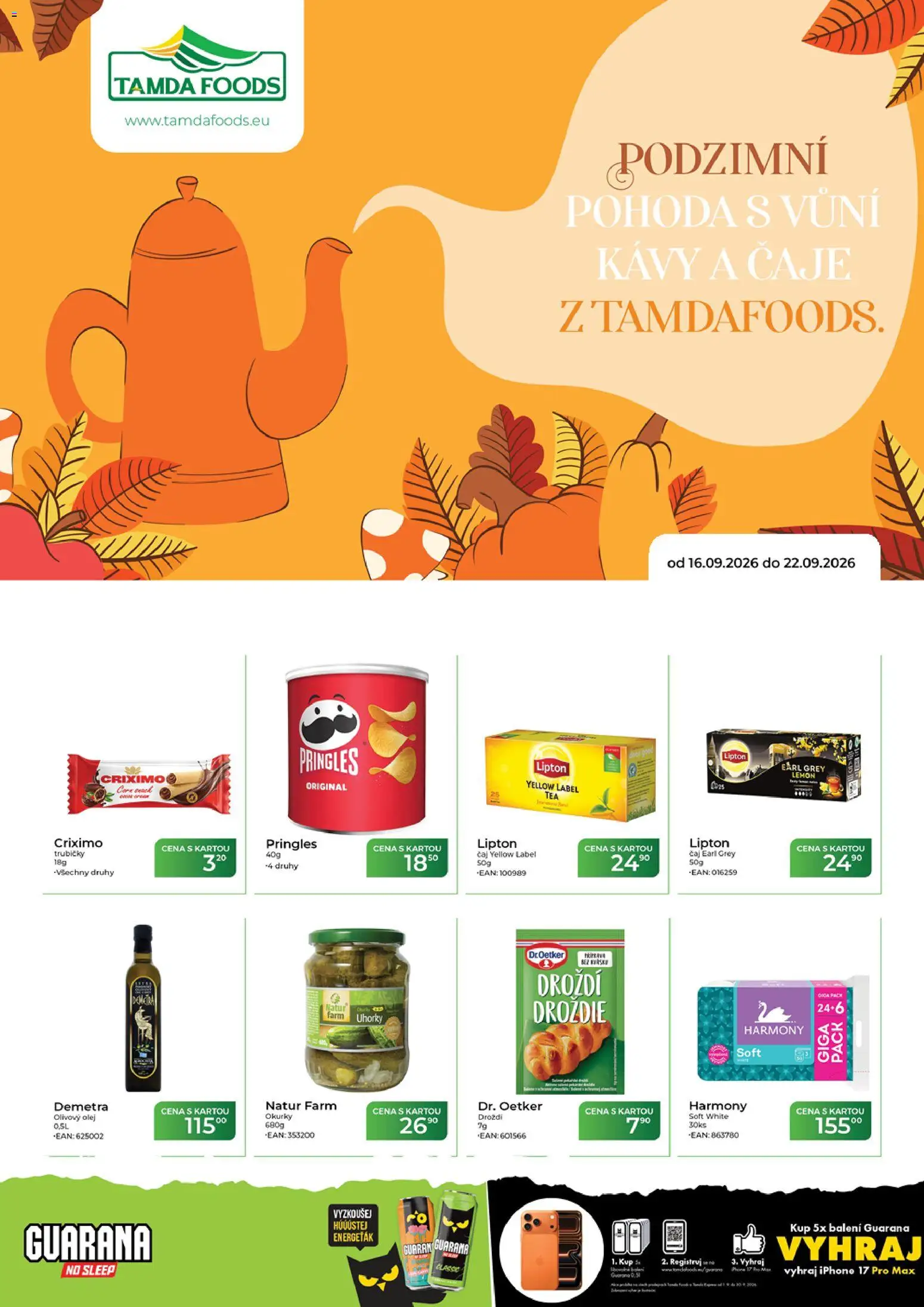 Náhled nabídky: Tamda Foods Tamda Foods leták platný od 16.09.2026 - Iphone, Čaj, Olej, Olivový olej, Pringles, Čaje, Droždí, Okurky