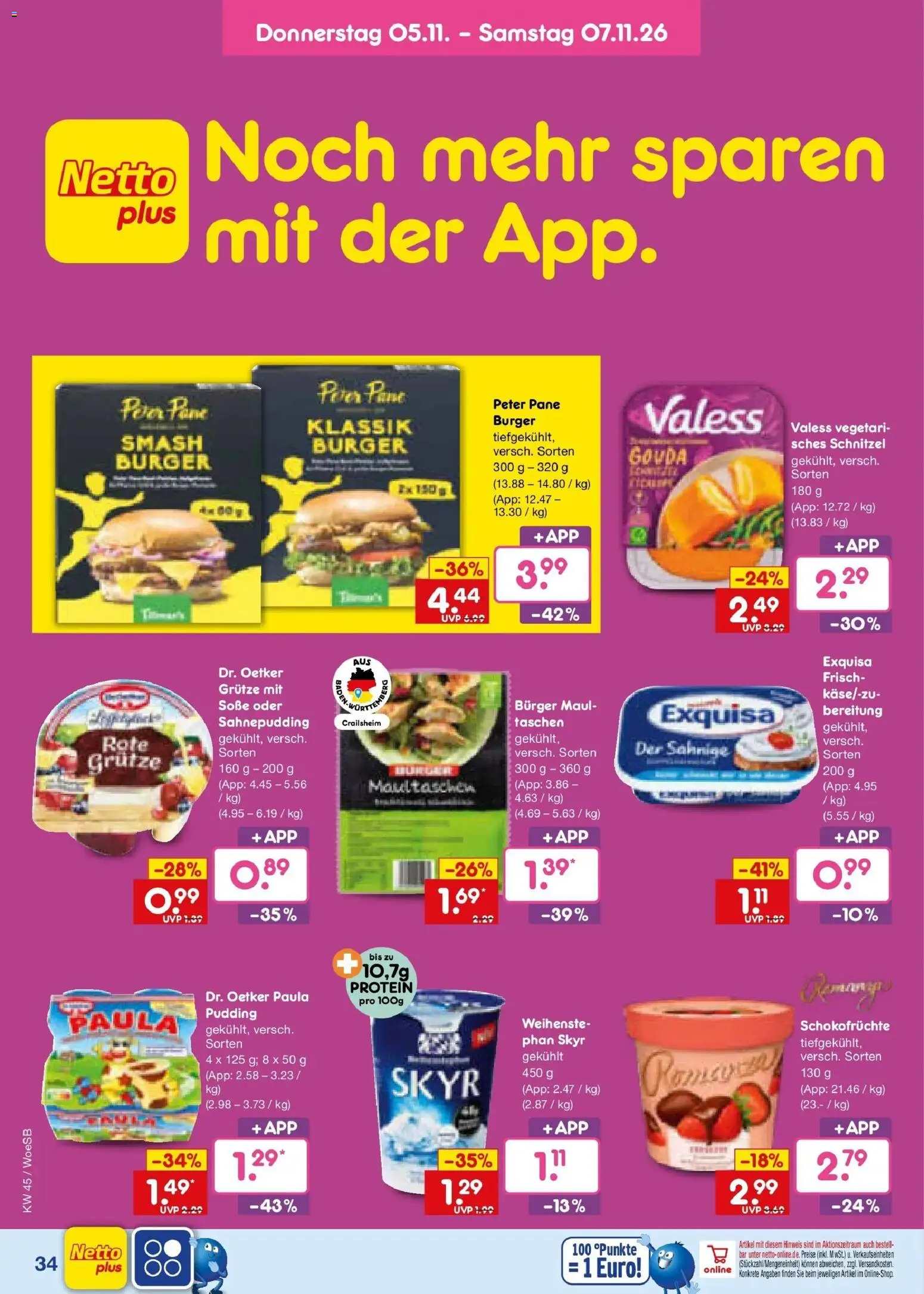 Vorschau von dem Prospekt des Geschäftes Netto Marken-Discount, gültig ab dem 02.11.2026 - Burger, Schnitzel, Skyr, Maultaschen, Pudding, Gouda, Soße, Pane