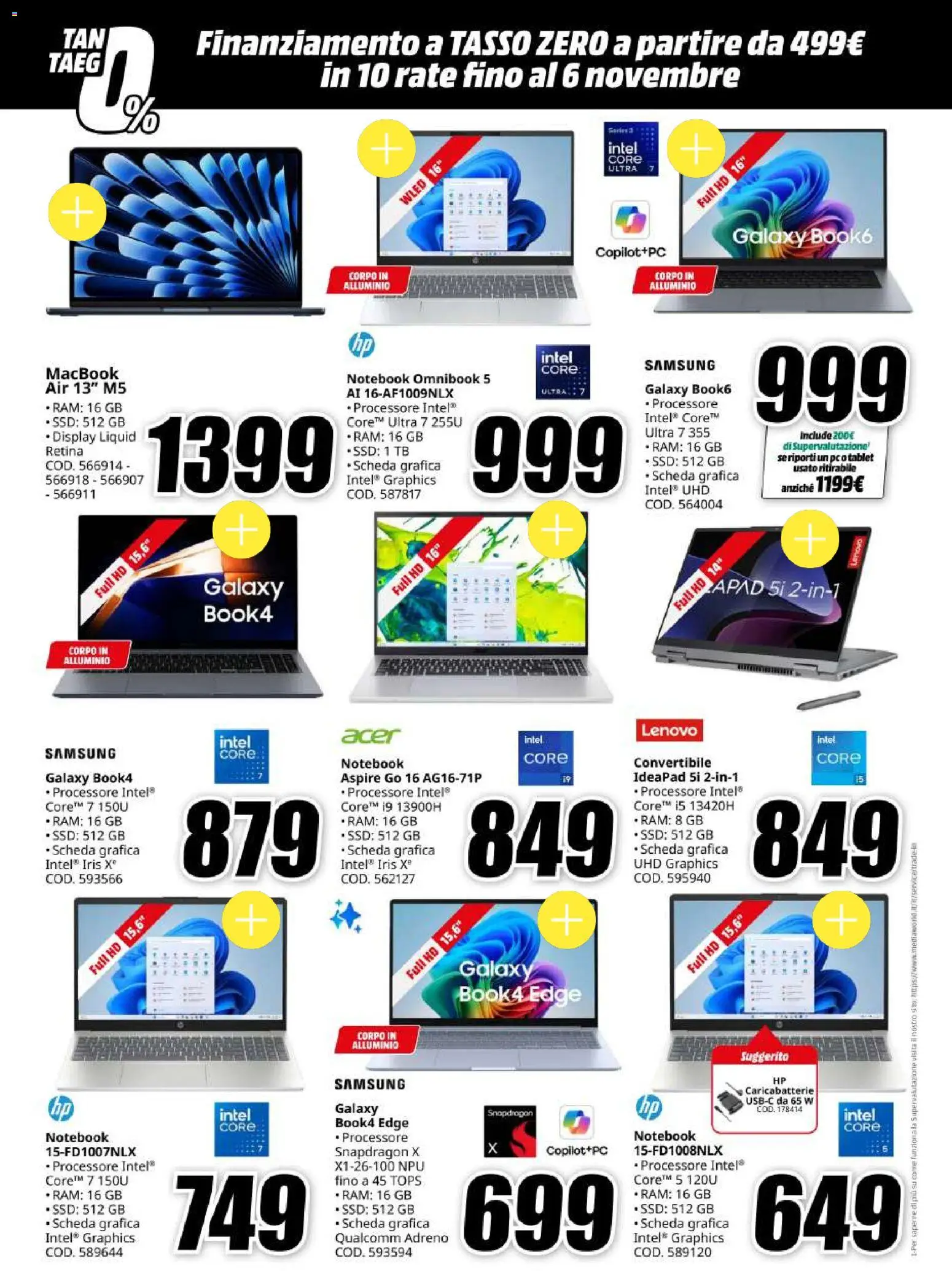 Anteprima dell'opuscolo Media World Black Friday dal negozio Media World valido da 30/10/2026 - Samsung, PC, Macbook air, Tablet, Macbook, Notebook, Caricabatterie, Alluminio