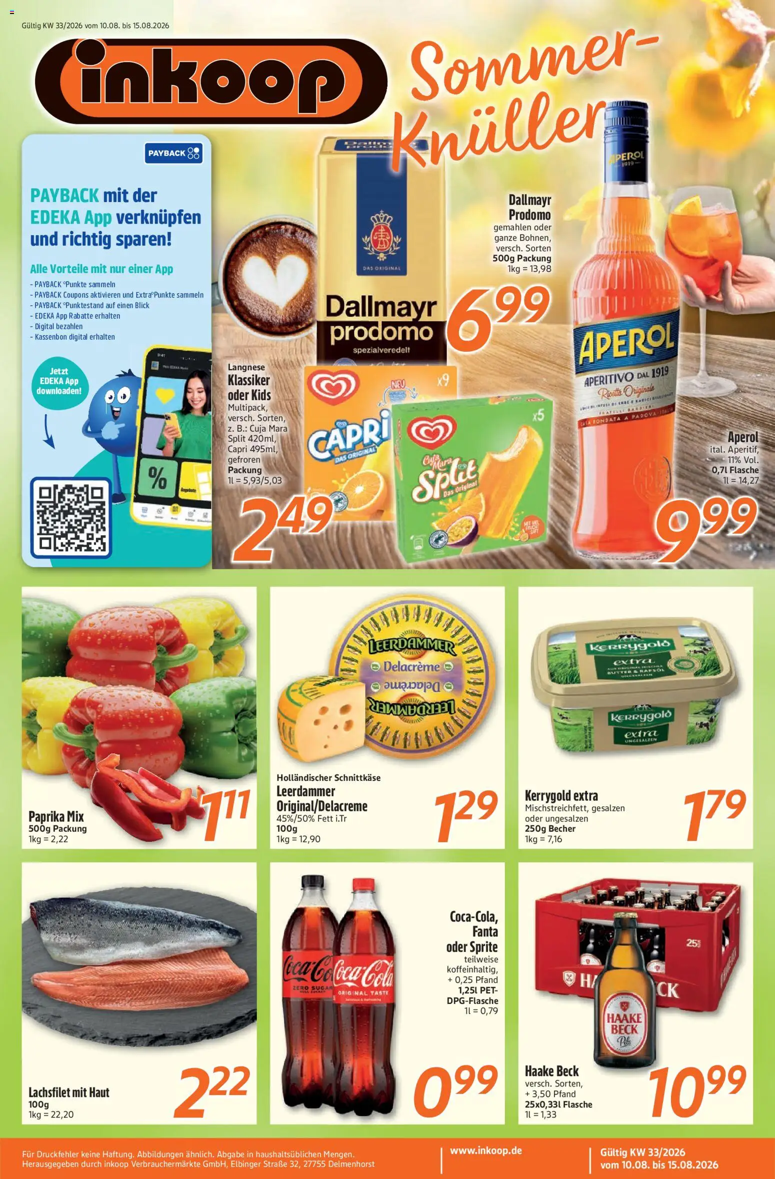 Vorschau von dem Prospekt des Geschäftes Inkoop, gültig ab dem 10.08.2026 - Butter, Aperol, Dallmayr, Paprika, Fanta, Rapsöl, Sprite, Langnese