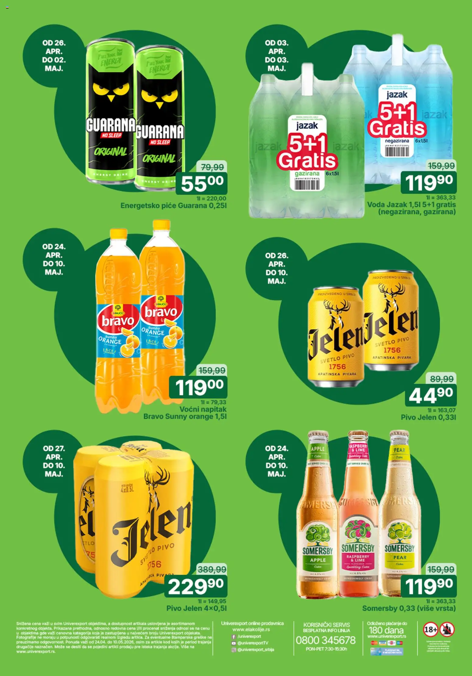 Pregled Univerexport kataloga - važi od 24.04.2026 - Somersby, Guarana, Pivo, Voda, Cider, Piće, Energetsko piće