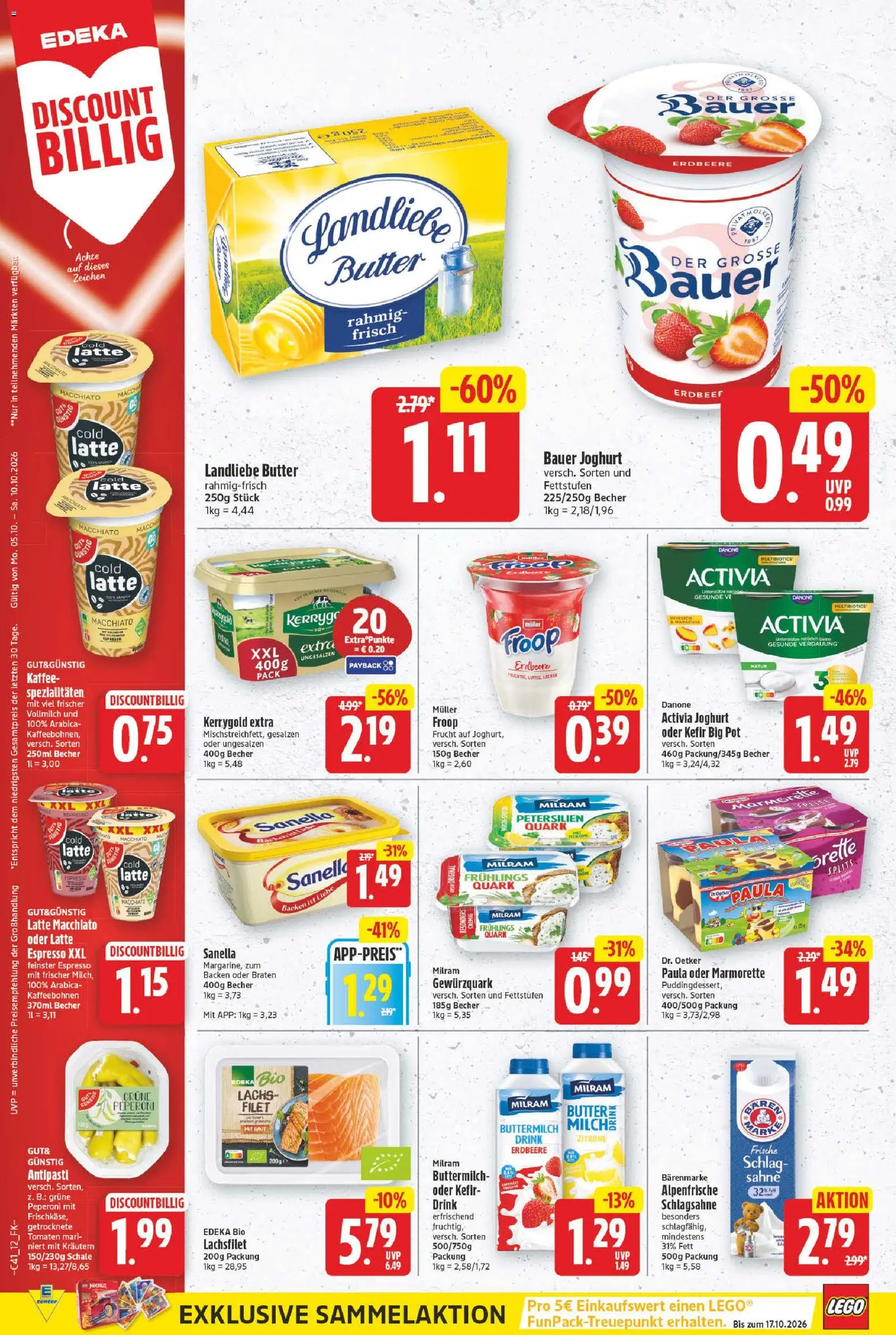 Vorschau von dem Prospekt des Geschäftes E center, gültig ab dem 05.10.2026 - Joghurt, Kefir, Quark, Lachs, Sanella, Activia, Bauer joghurt, Landliebe butter