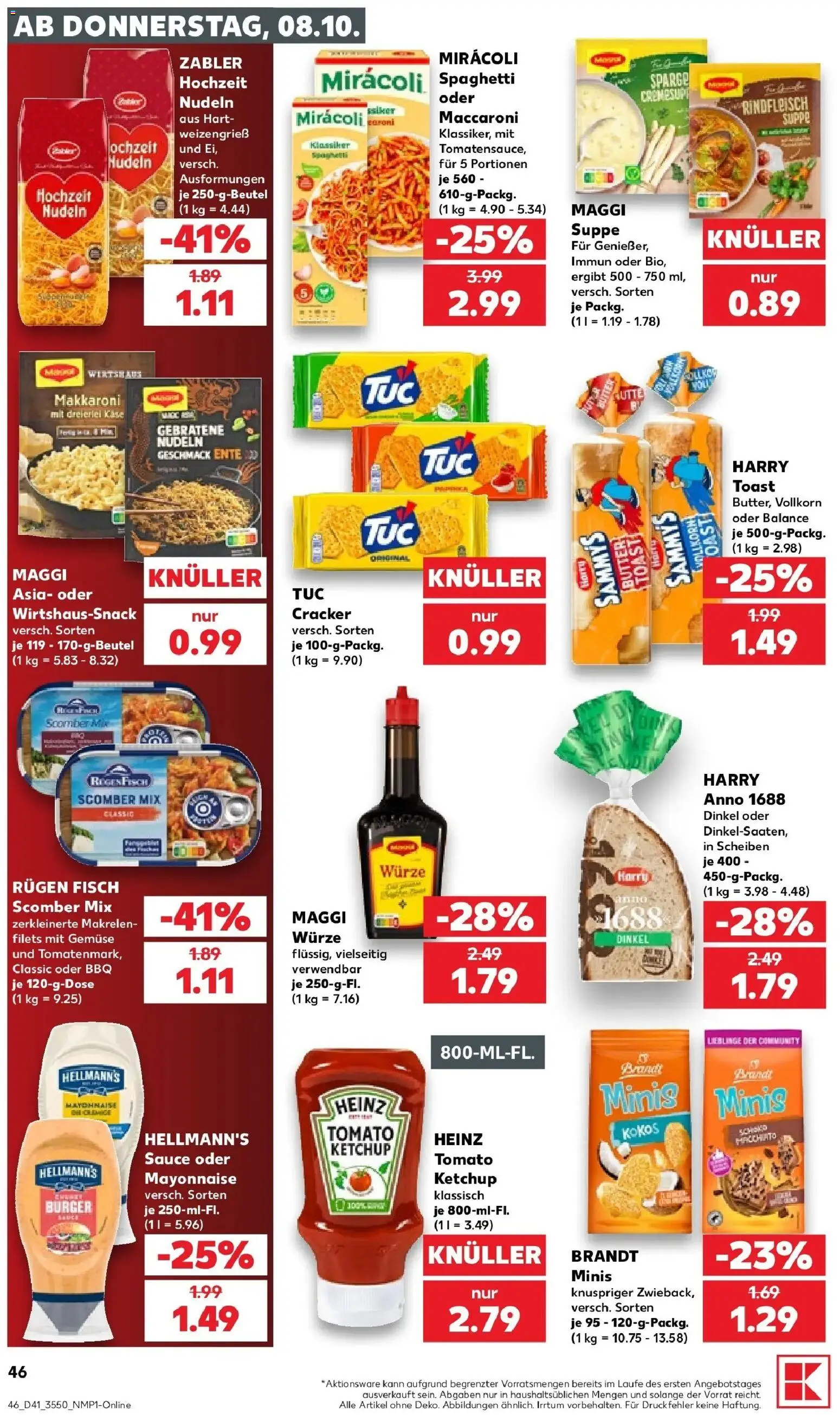 Vorschau von dem Prospekt des Geschäftes Kaufland, gültig ab dem 08.10.2026 - Butter, Fisch, Spaghetti, Gemüse, Maggi, Nudeln, Ente, Toast