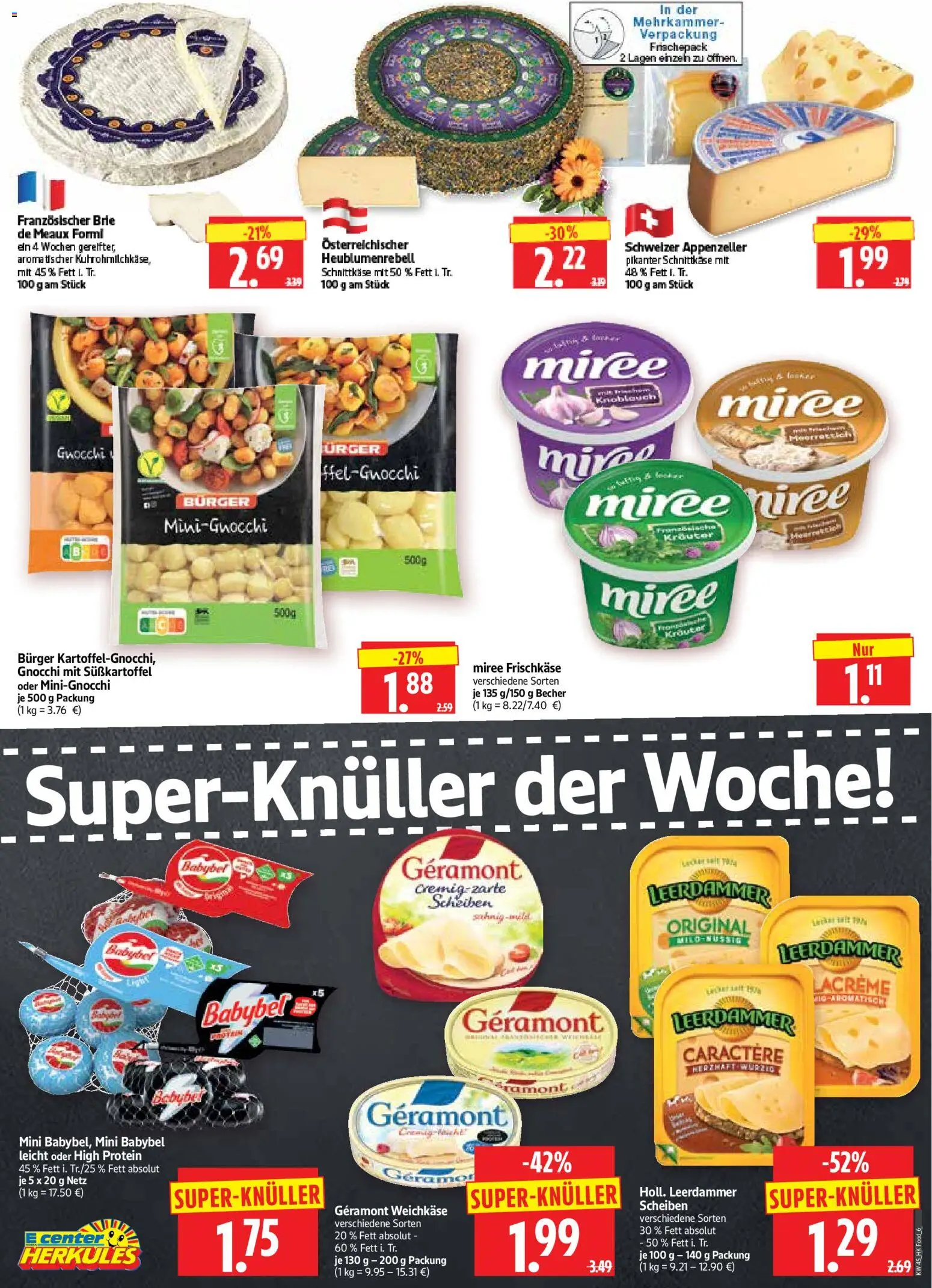 Vorschau von dem Prospekt des Geschäftes HERKULES, gültig ab dem 02.11.2026 - Burger, Gnocchi, Knoblauch, Babybel, Geramont, Leerdammer, Frischkase