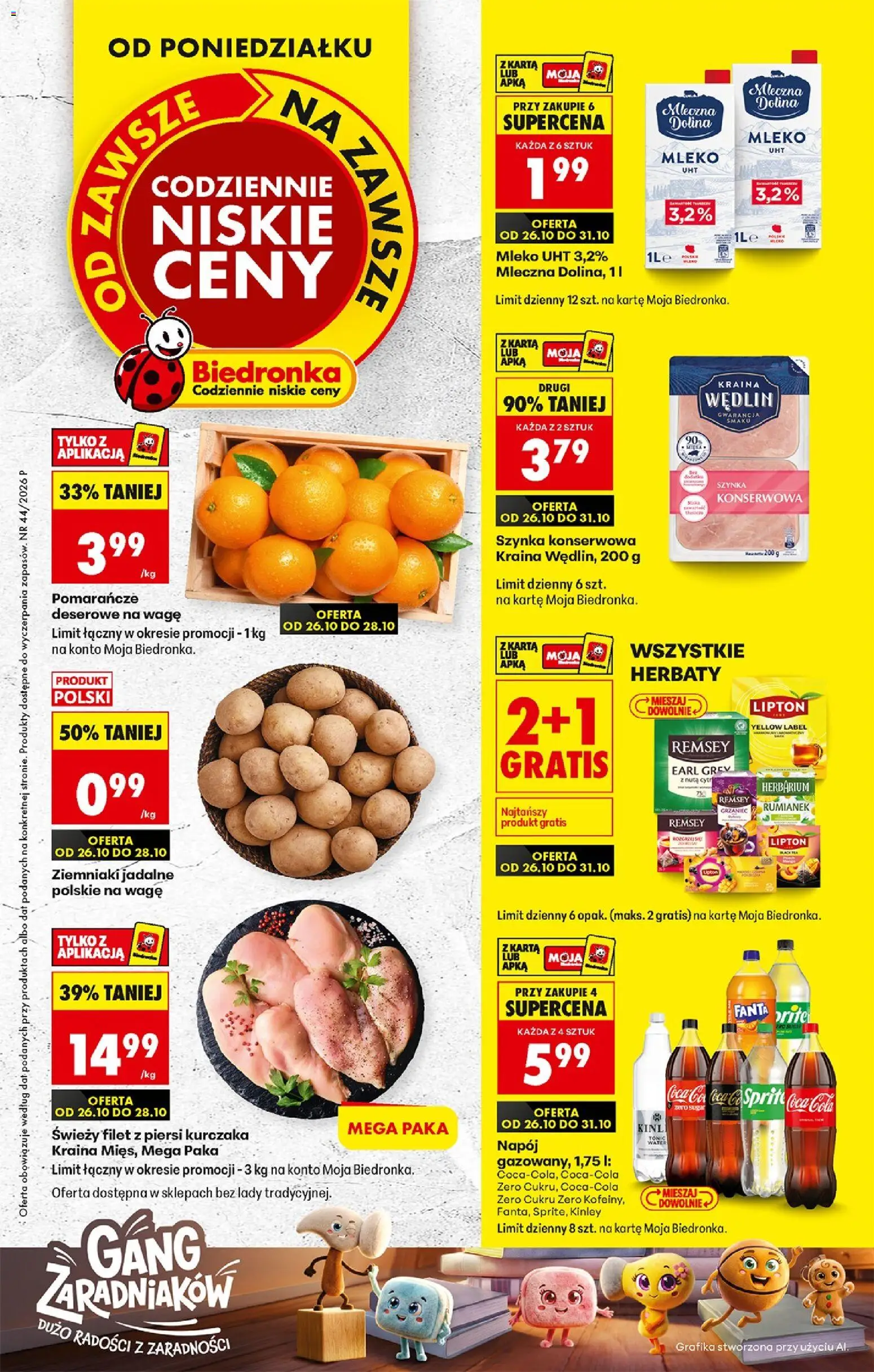 Náhled nabídky: Biedronka Polsko Biedronka Polsko leták - Codziennie niskie ceny platný od 26.10.2026 - Coca cola, Mléko, Fanta, Tonic, Cola, Sprite, Filet