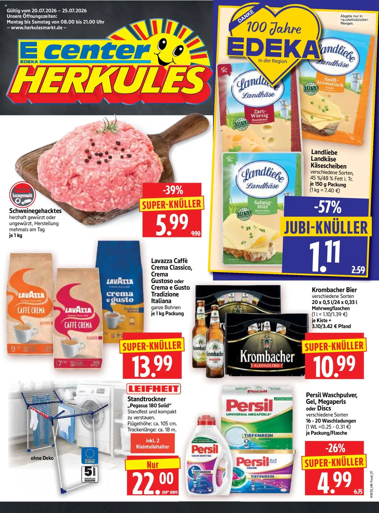 Vorschau von dem Prospekt des Geschäftes HERKULES, gültig ab dem 20.07.2026 - Uhr, Bier, Krombacher, Lavazza, Persil