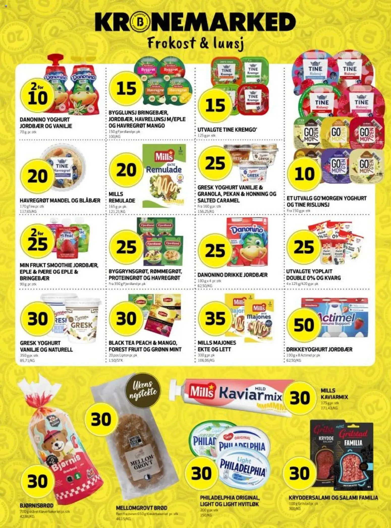 Forhåndsvis Bunnpris kundeavis fra butikk Bunnpris gyldig fra 12/10/2026 - Yoghurt, Brød, Salami, Havregrøt, Jordbær, Bringebær, Mango, Grilstad