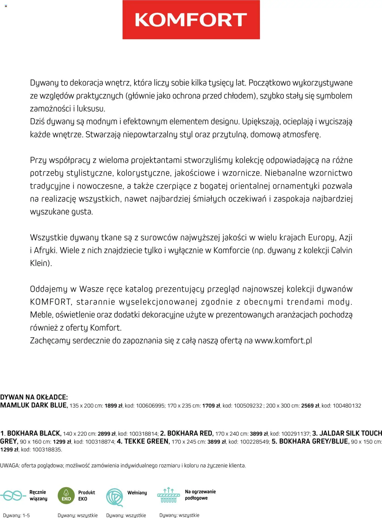 Pogląd gazetki "Komfort gazetka - Katalog dywanów" ze sklepu Komfort ważnej od 07.10.2026 - Dywan, Dywany, Oświetlenie