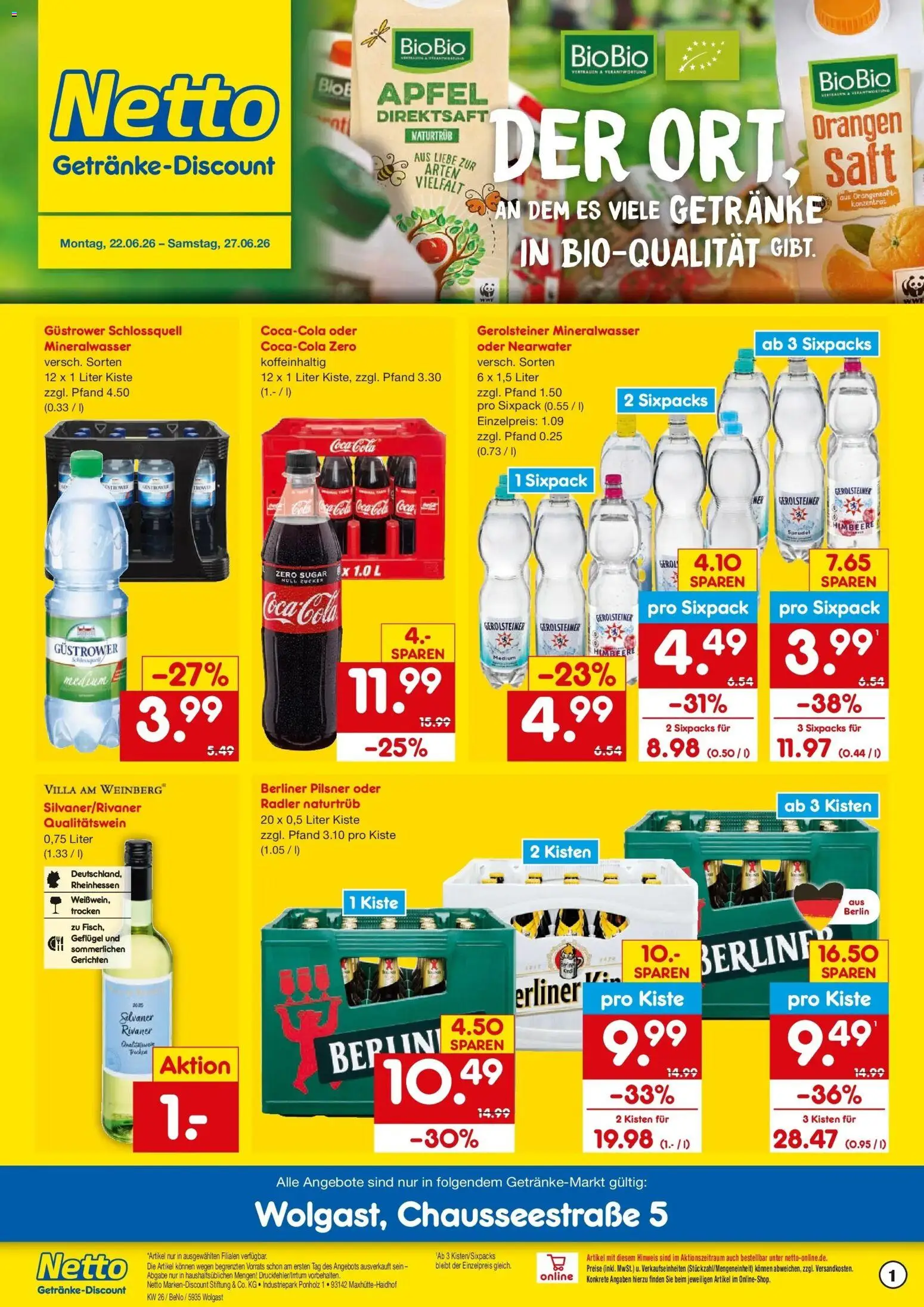 Vorschau von dem Prospekt des Geschäftes Netto Marken-Discount, gültig ab dem 22.06.2026 - Äpfel, Mineralwasser, Himbeere, Gerolsteiner, Berliner, Radler, Orangen, Berliner pilsner