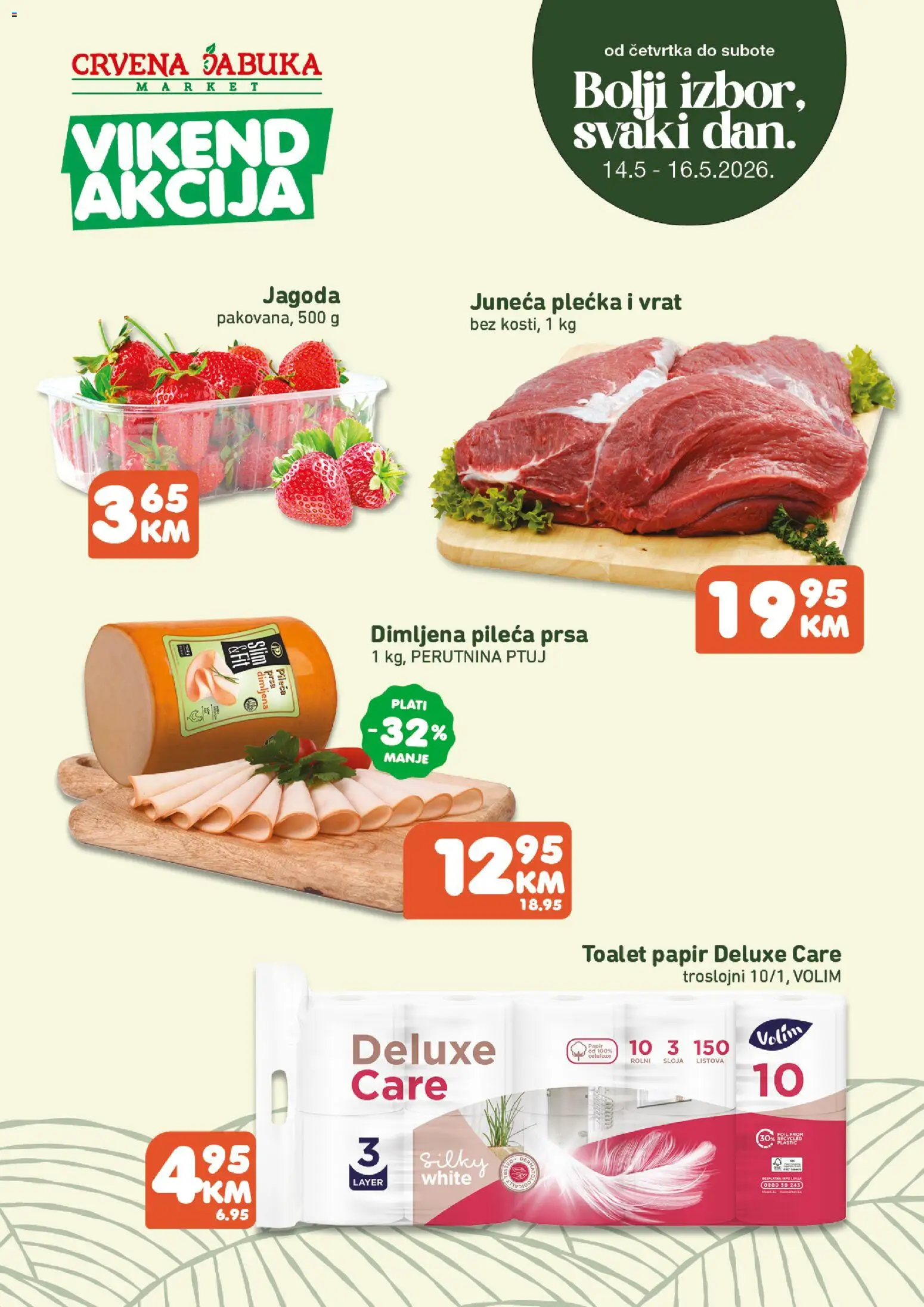 Pregled letka Crvena jabuka vikend akcija trgovine Crvena jabuka vrijedi od 14.05.2026