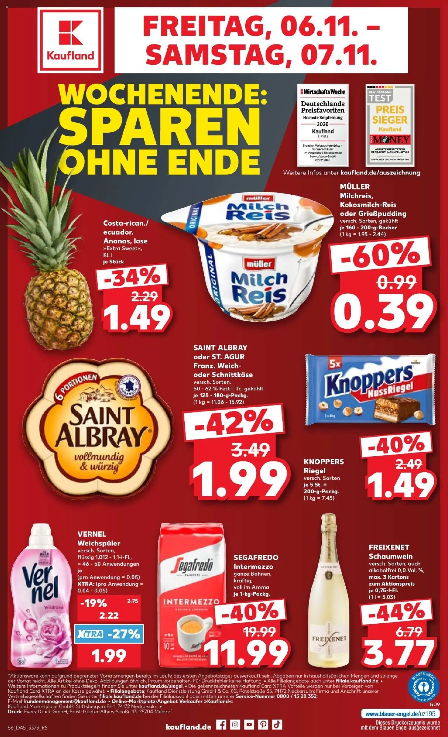 Vorschau von dem Prospekt des Geschäftes Kaufland, gültig ab dem 02.11.2026 - Milch, Reis, Knoppers, Weichspüler, Segafredo, Freixenet, Vernel