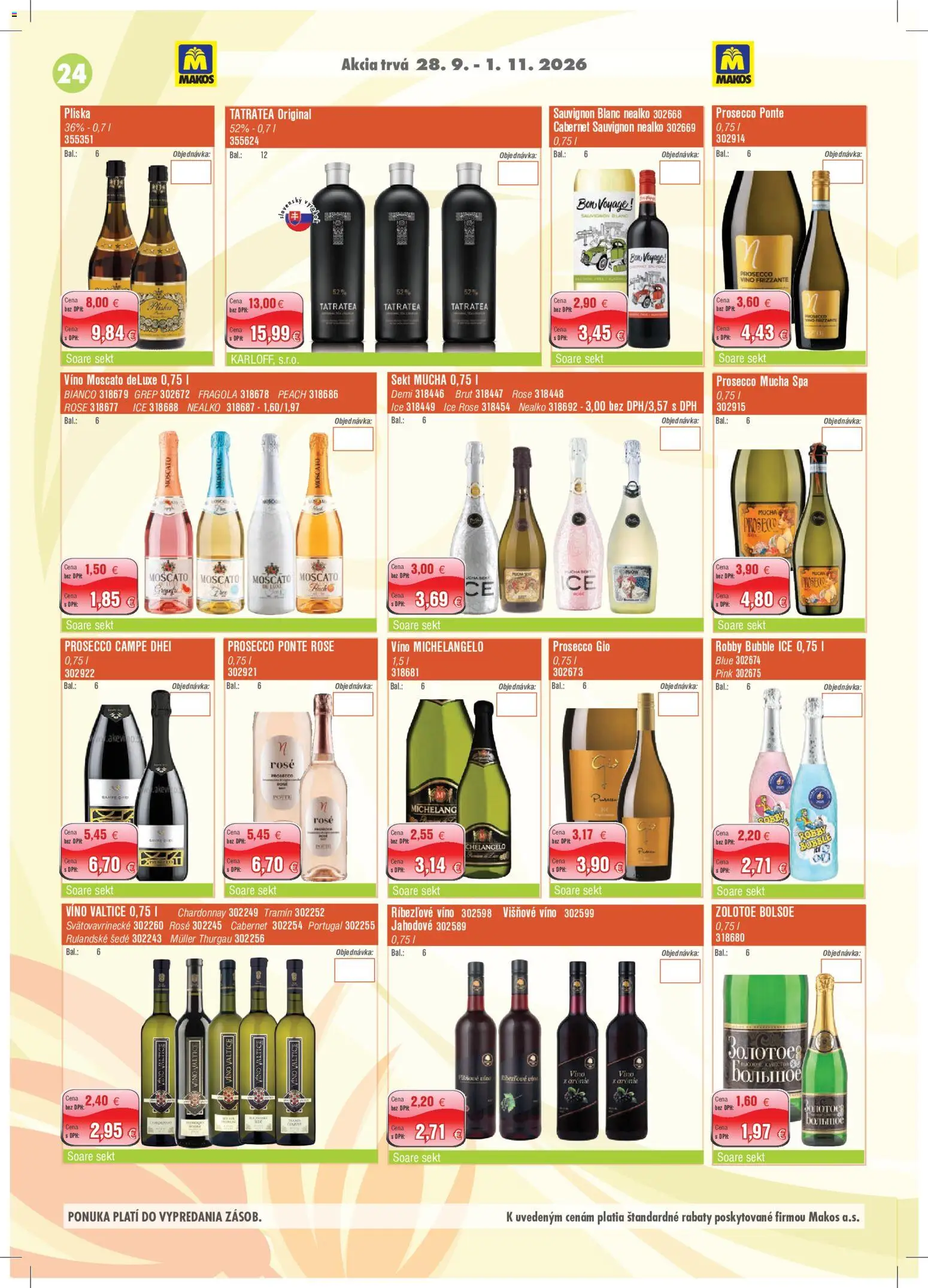 Náhľad Makos letáku platného od 28.09.2026 - Víno, Prosecco, Grep, Sekt, Ríbezľové víno