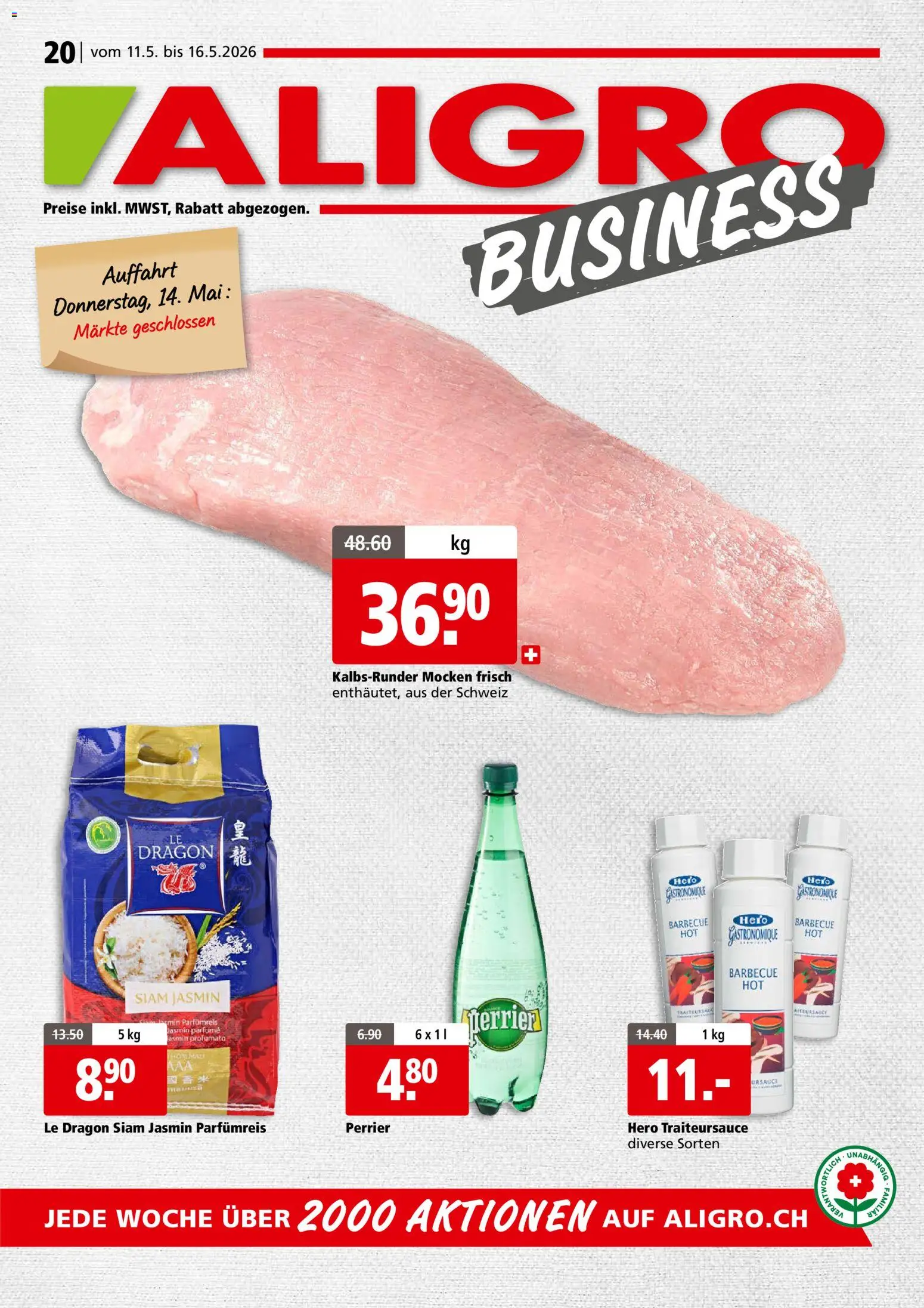 Vorschau des Merkblatts Aligro aktionen Business Schlieren, Gossau SG, Frauenfeld, Rapperswil-Jona, Sargans, Bern vom Shop Aligro gültig von 11.05.2026 bis 16.05.2026