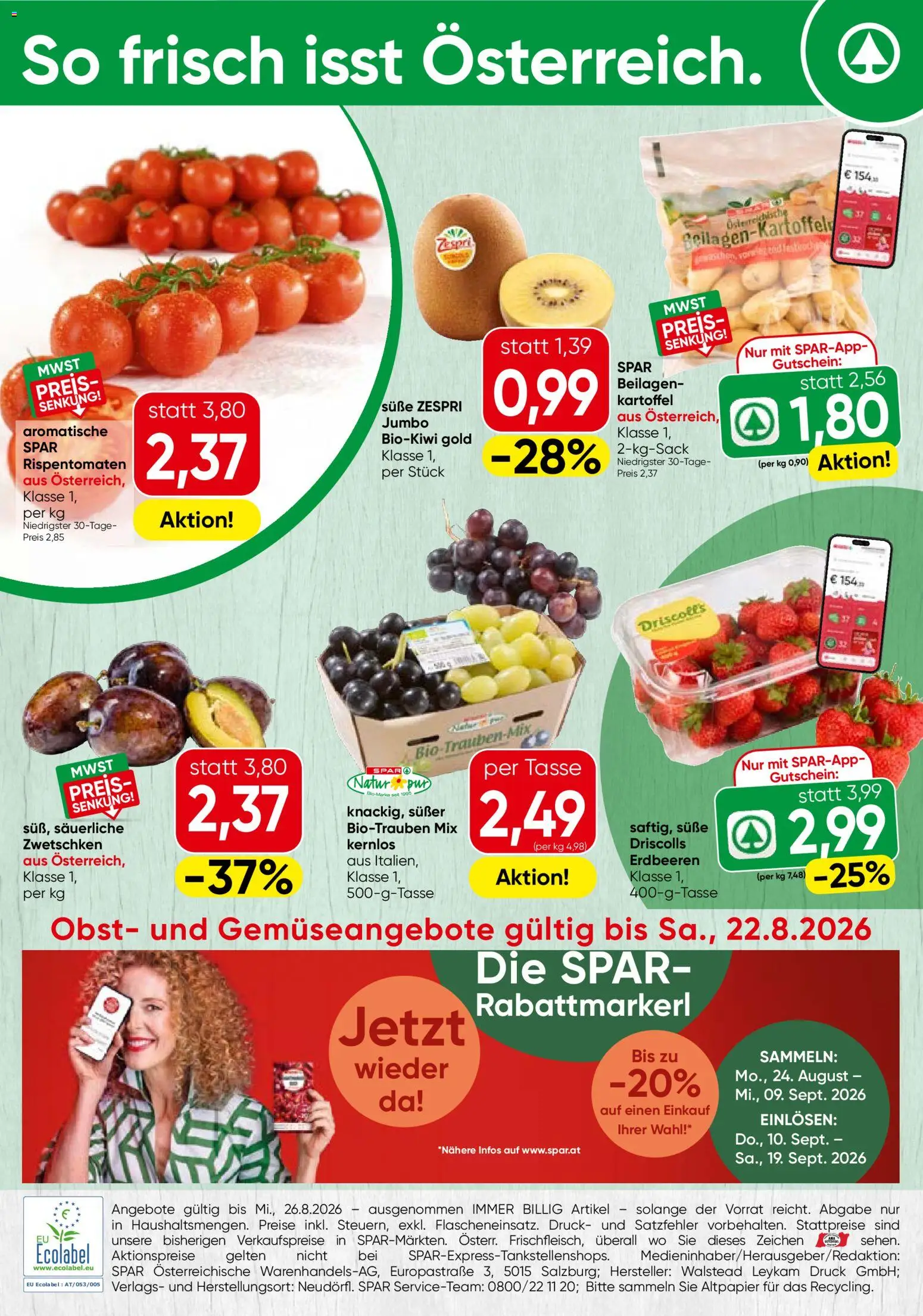Vorschau der Angebote: Spar Spar Obst & Gemüse gültig ab 17.08.2026 - Erdbeeren, Obst