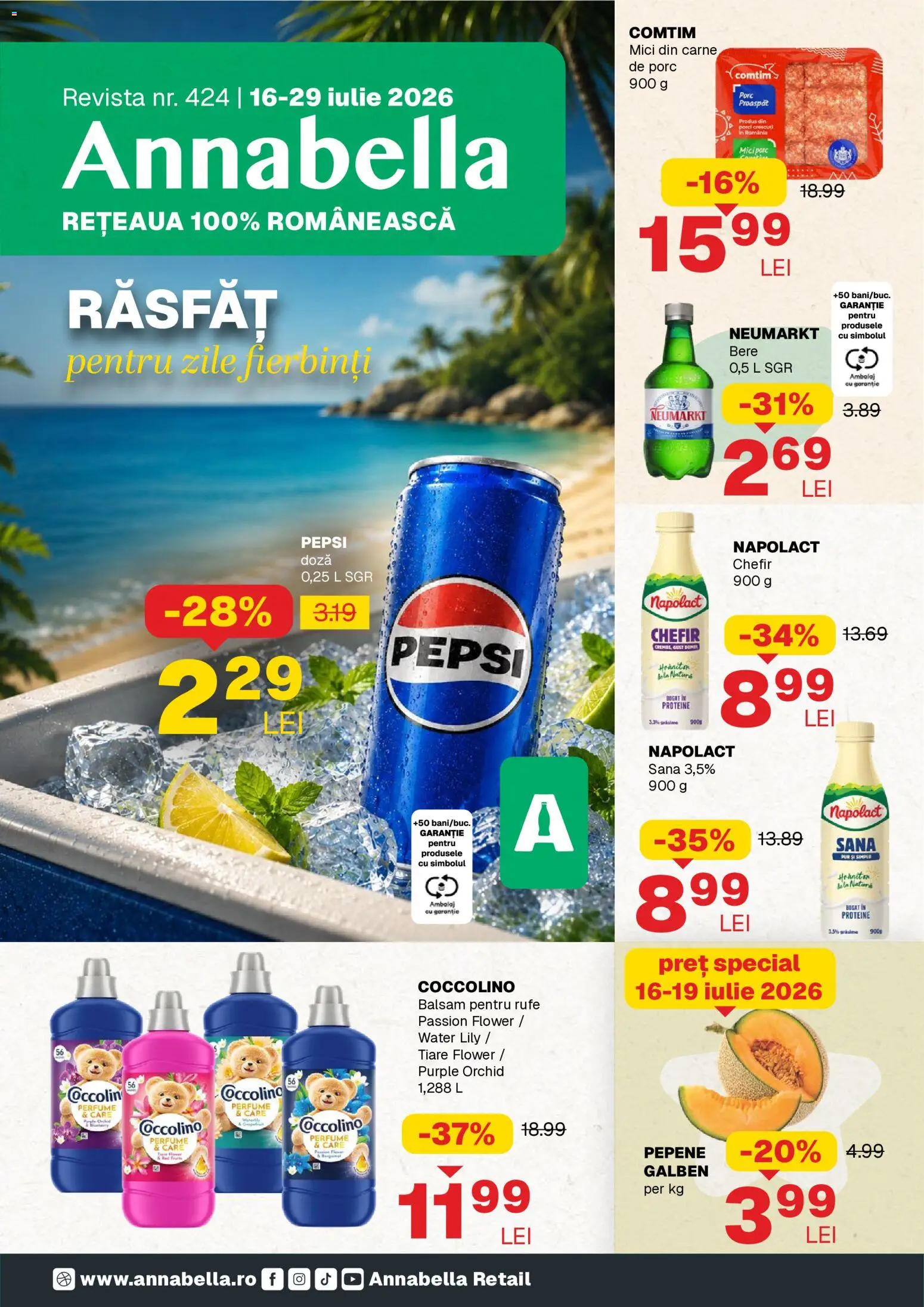 Previzualizarea de cataloage: Annabella Annabella Catalog valabil de la 16.07.2026 - Mici, Proteine, Bere, Pepsi, Carne De Porc, Chefir, Balsam, Balsam pentru rufe