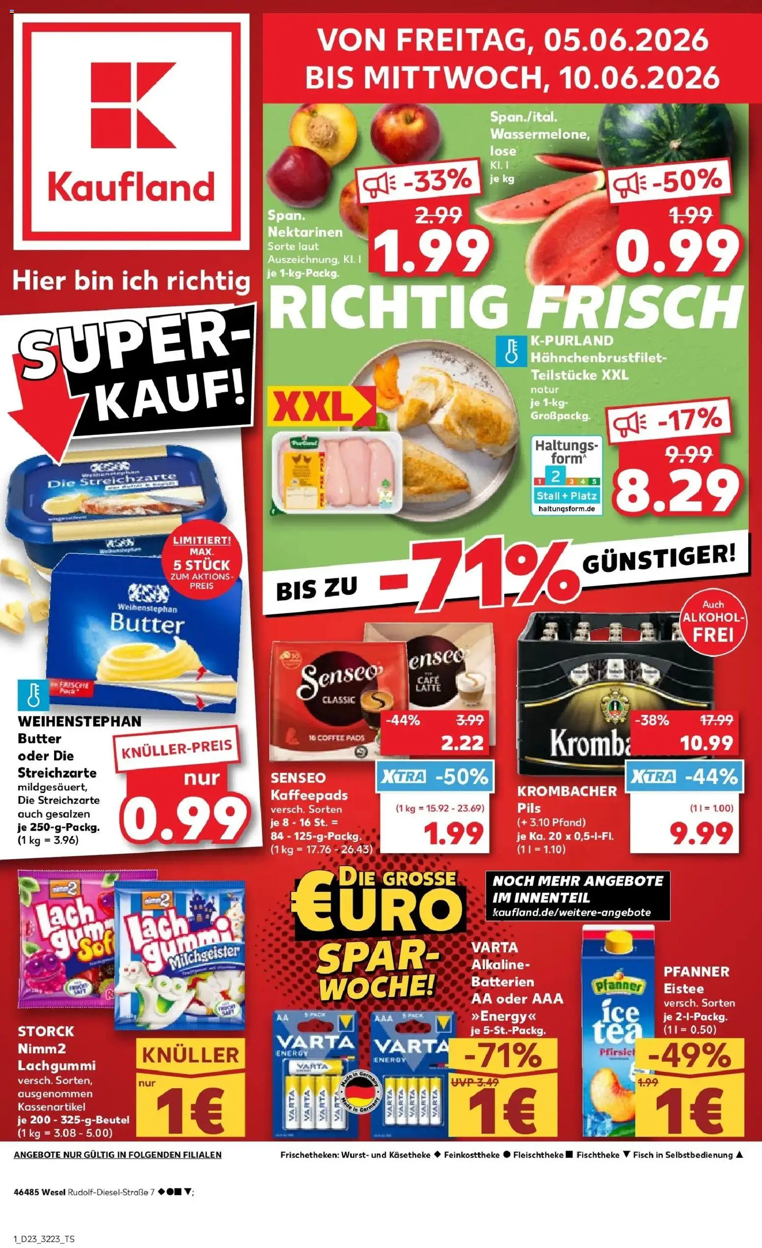 Vorschau von dem Prospekt des Geschäftes Kaufland, gültig ab dem 04.06.2026 - Butter, Wurst, Krombacher, Pfirsich, Nektarinen, Pfanner eistee, Pils, Weihenstephan butter