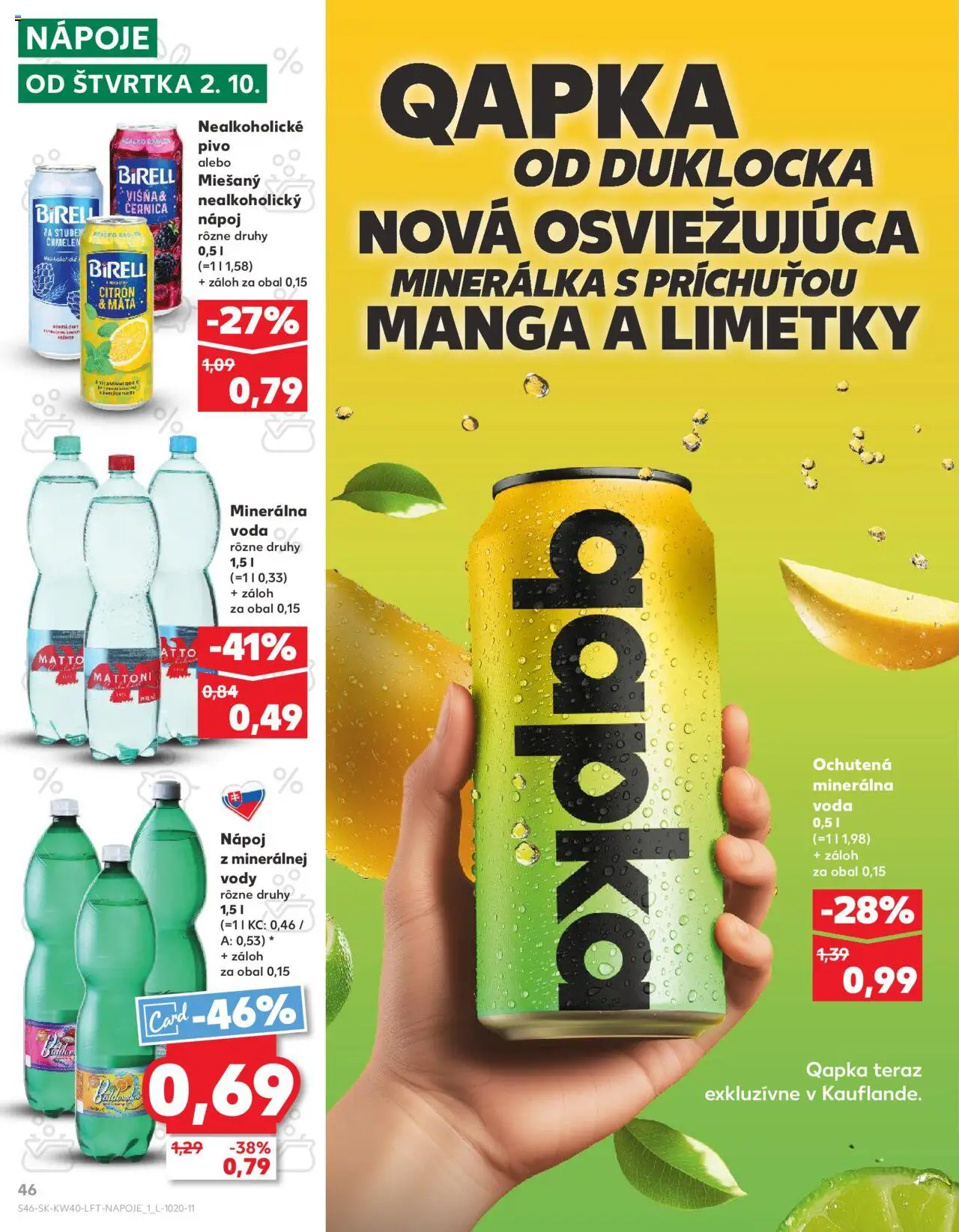 Náhľad Kaufland letáku platného od 02.10.2025 - Voda, Pivo, Budiš, Birell, Mattoni, Minerálna voda, Nápoje, Nealkoholické pivo