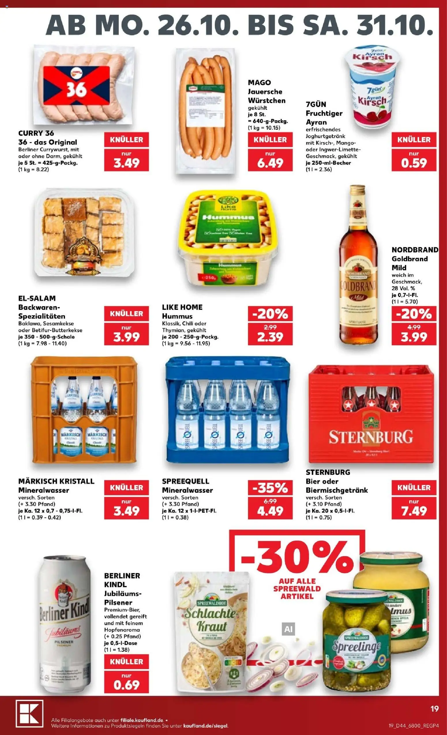 Vorschau von dem Prospekt des Geschäftes Kaufland, gültig ab dem 24.10.2026 - Mango, Bier, Mineralwasser, Hummus, Berliner, Chili, Kraut, Spezialitäten