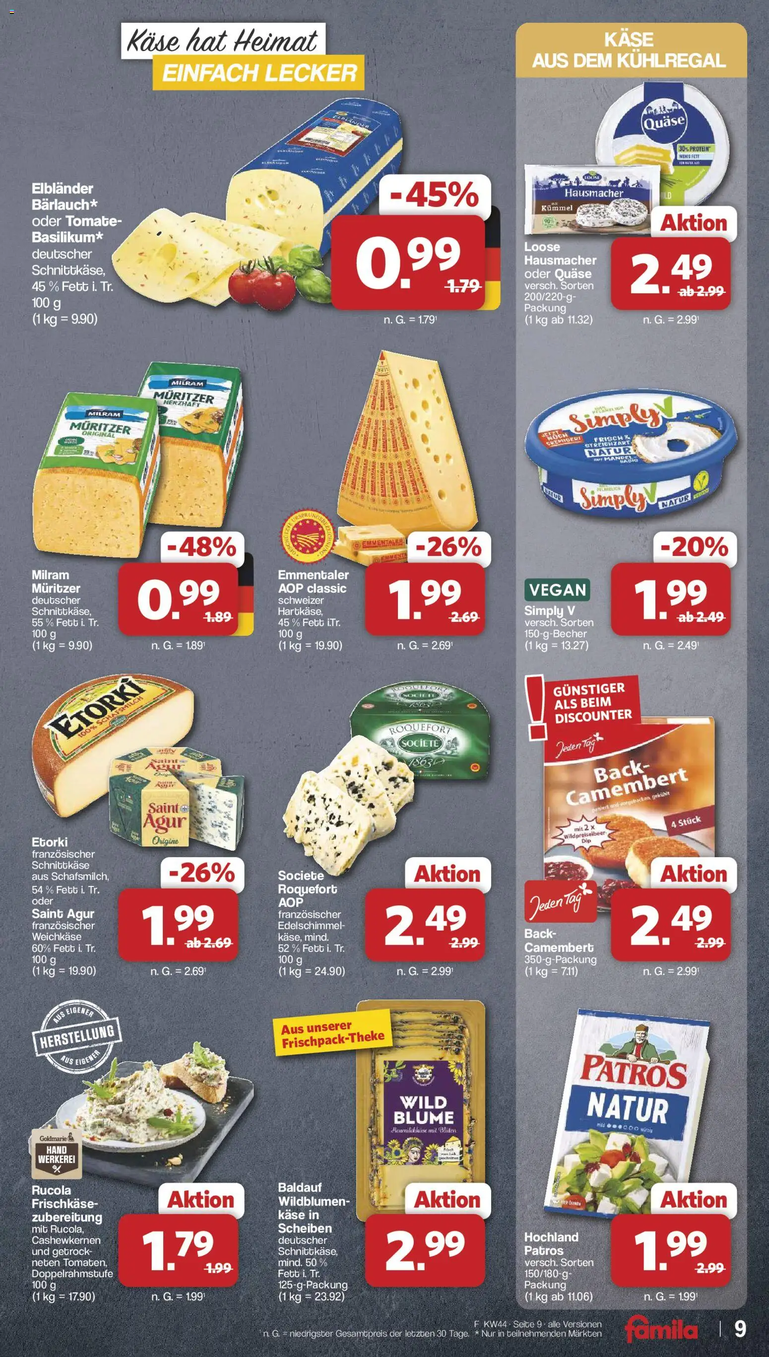 Vorschau von dem Prospekt des Geschäftes Famila Nordwest, gültig ab dem 26.10.2026 - Käse, Rucola, Camembert, Milram, Patros, Frischkase