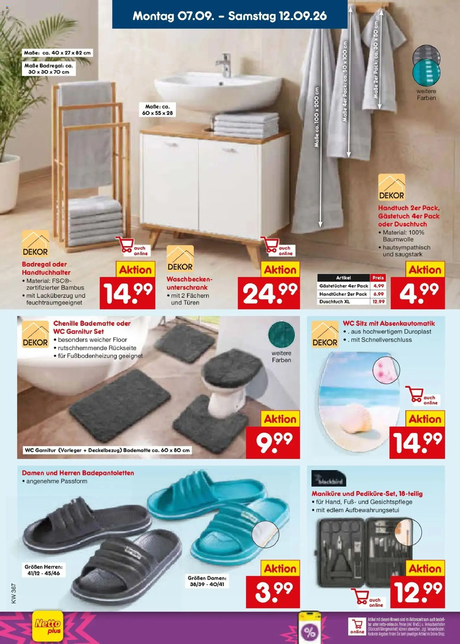 Vorschau von dem Prospekt des Geschäftes Netto Marken-Discount, gültig ab dem 07.09.2026 - Waschbecken, Handtuchhalter, WC Sitz, Badregal, Unterschrank